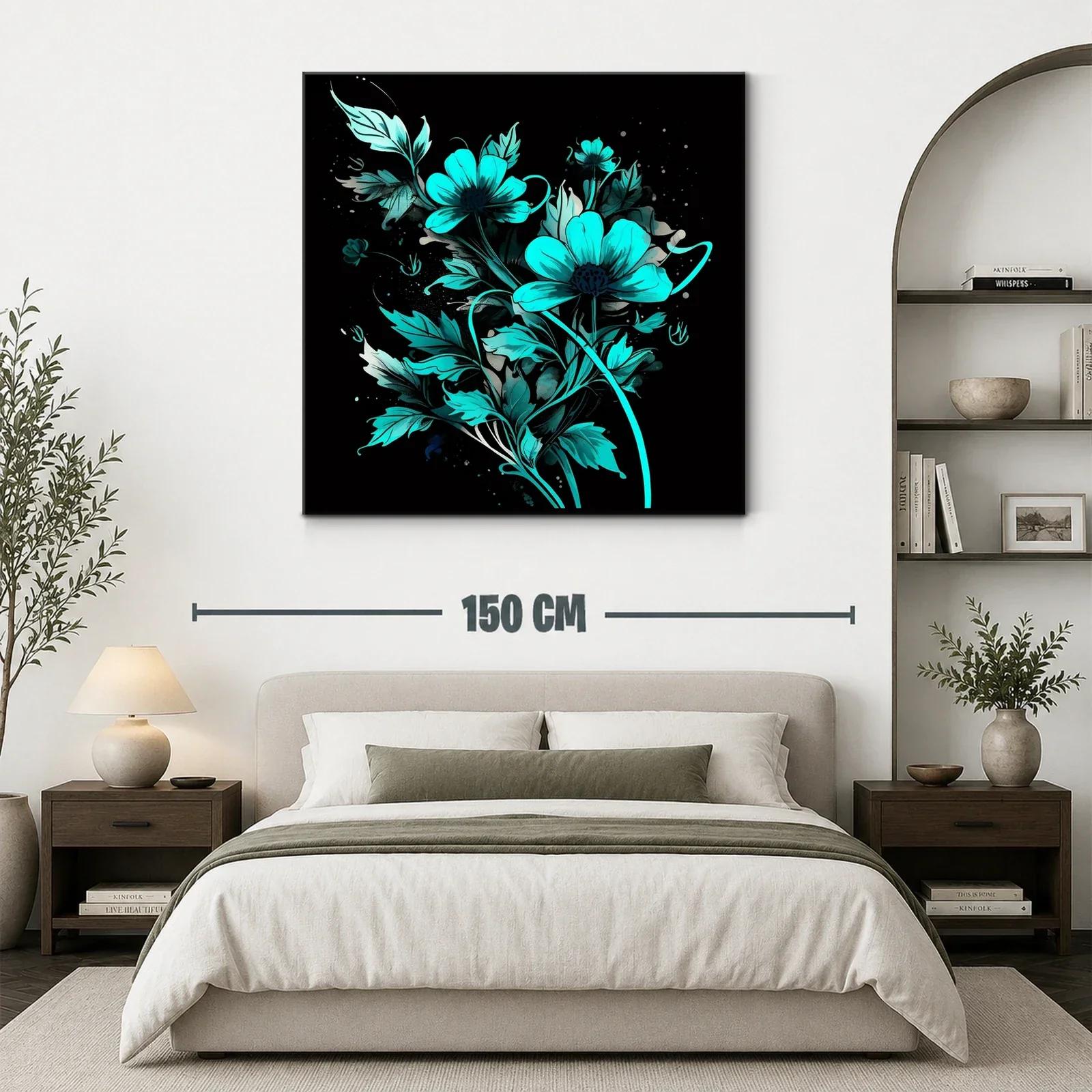 Flores vibrantes en tonos turquesa sobre fondo negro — miniatura 3