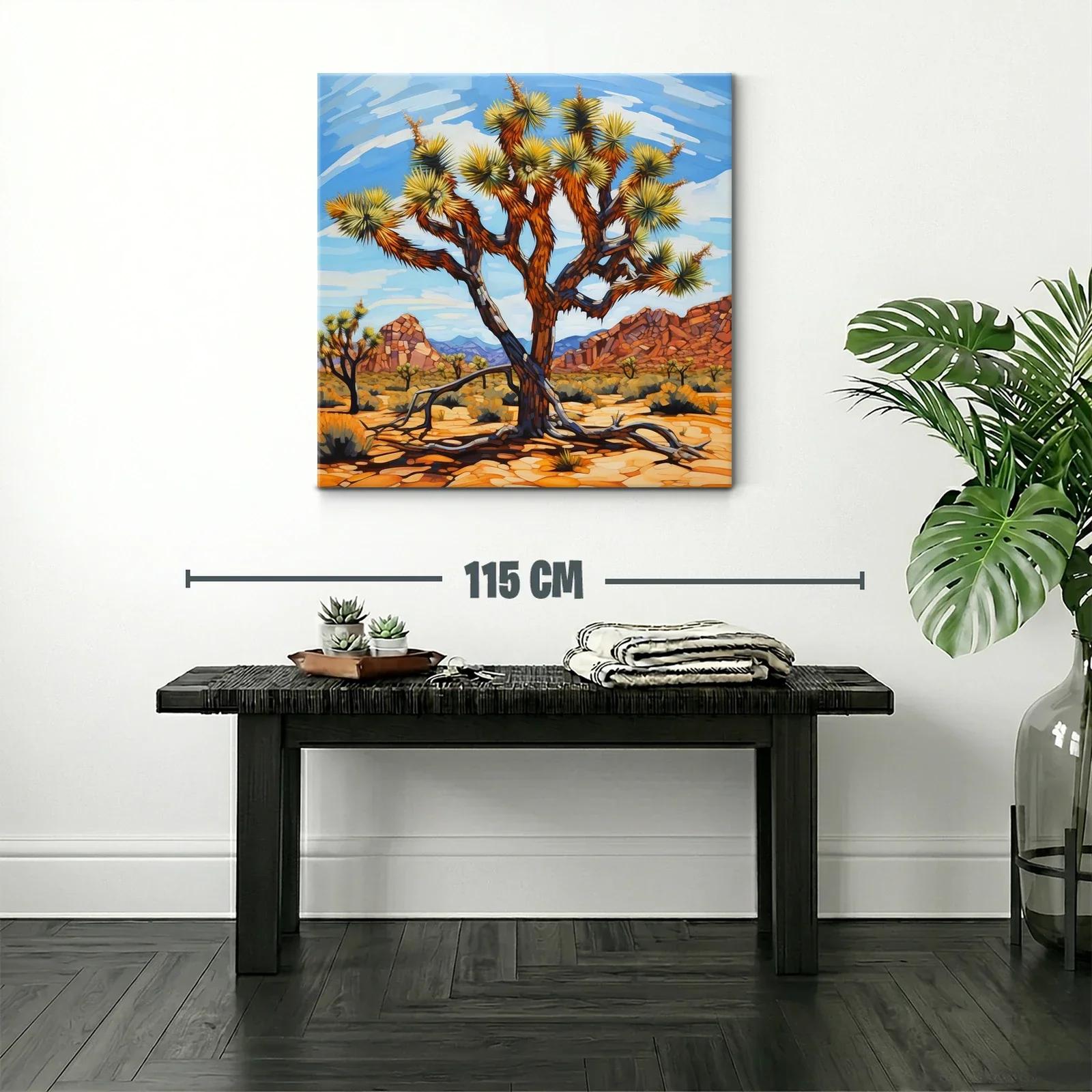 Paisaje desértico con árbol en tonos cálidos y cielos azules — miniatura 2