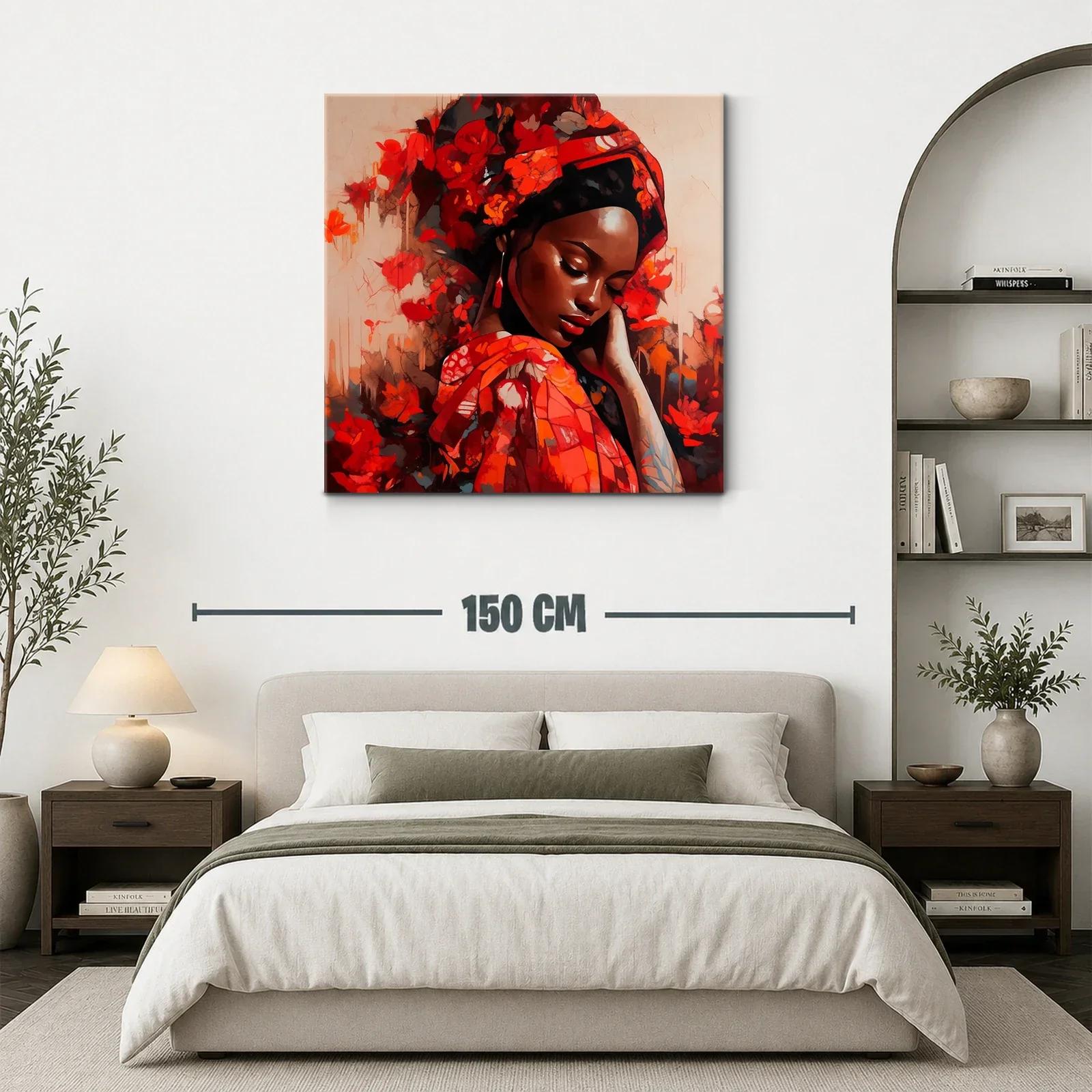 Retrato femenino rodeado de flores en tonos rojos vibrantes — miniatura 3