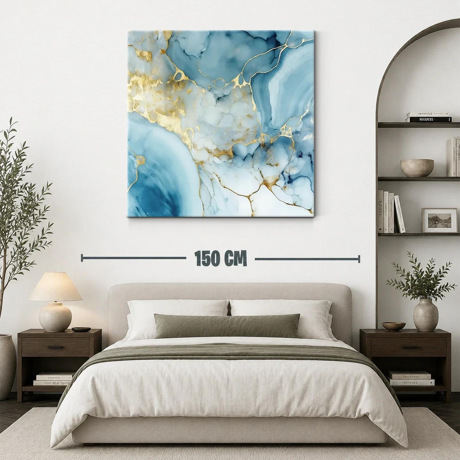Cuadro abstracto con tonos azules y detalles dorados elegantes — miniatura 3