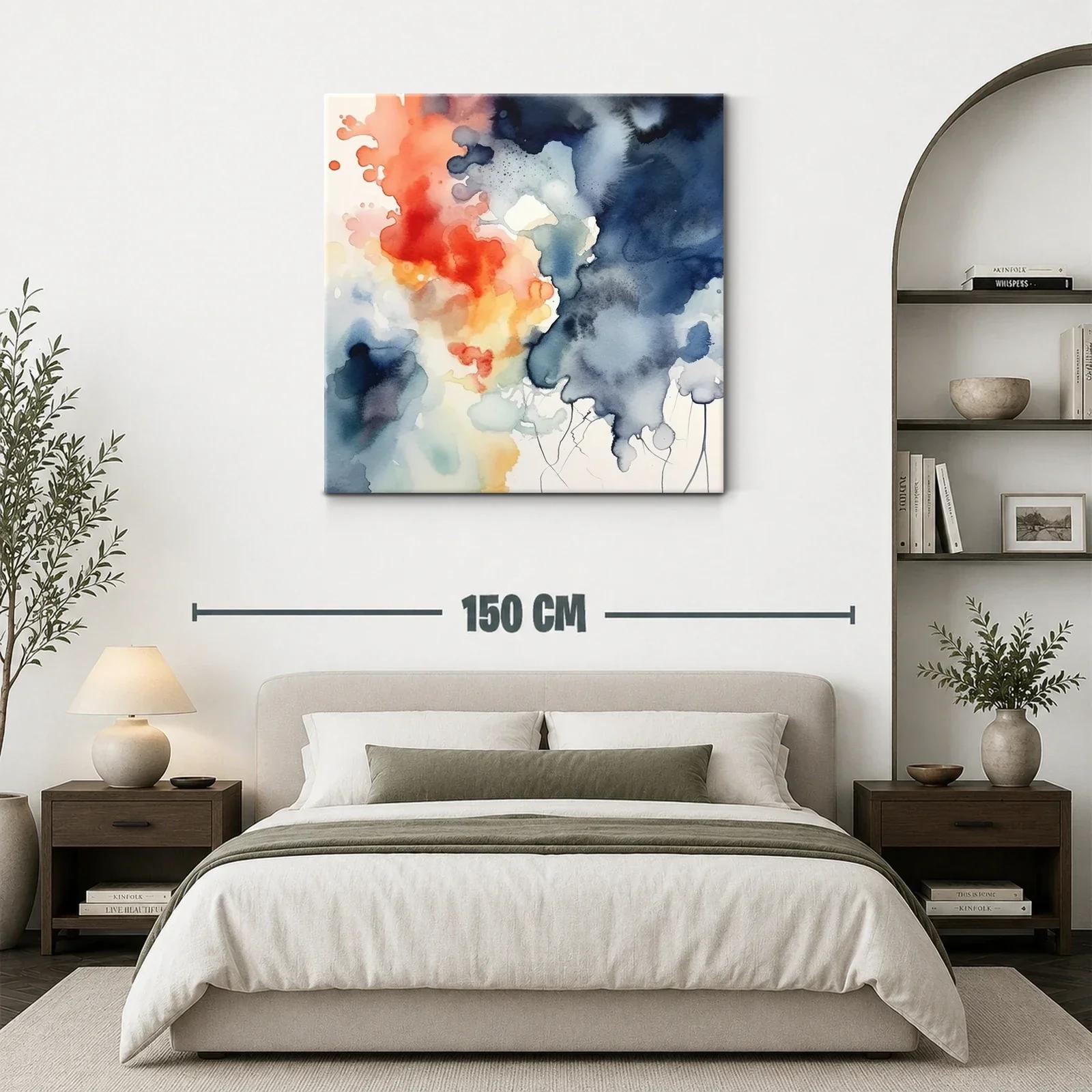 Cuadro abstracto con tonos cálidos y fríos vibrantes — miniatura 3
