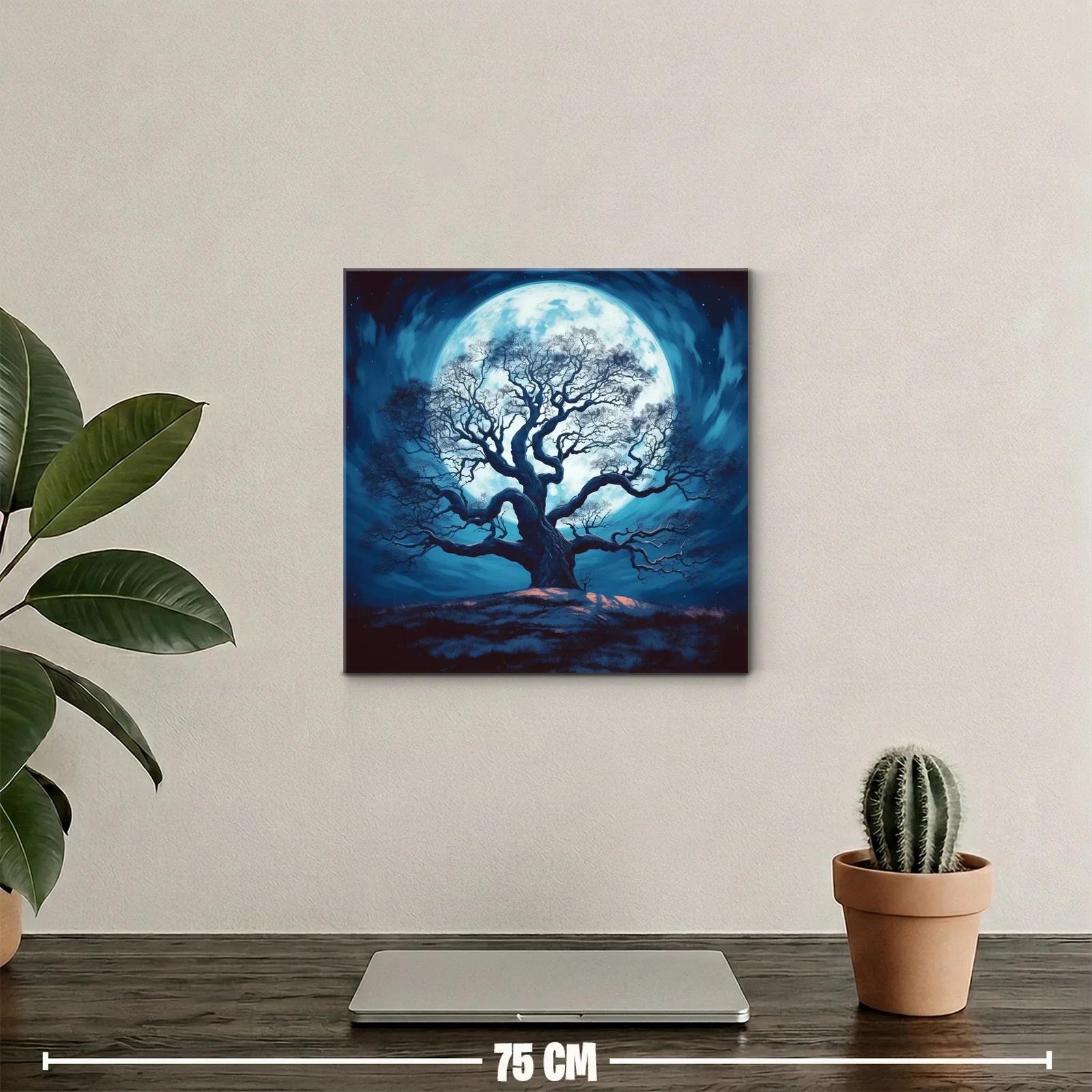 Árbol solitario frente a luna llena azul vibrante — miniatura 2