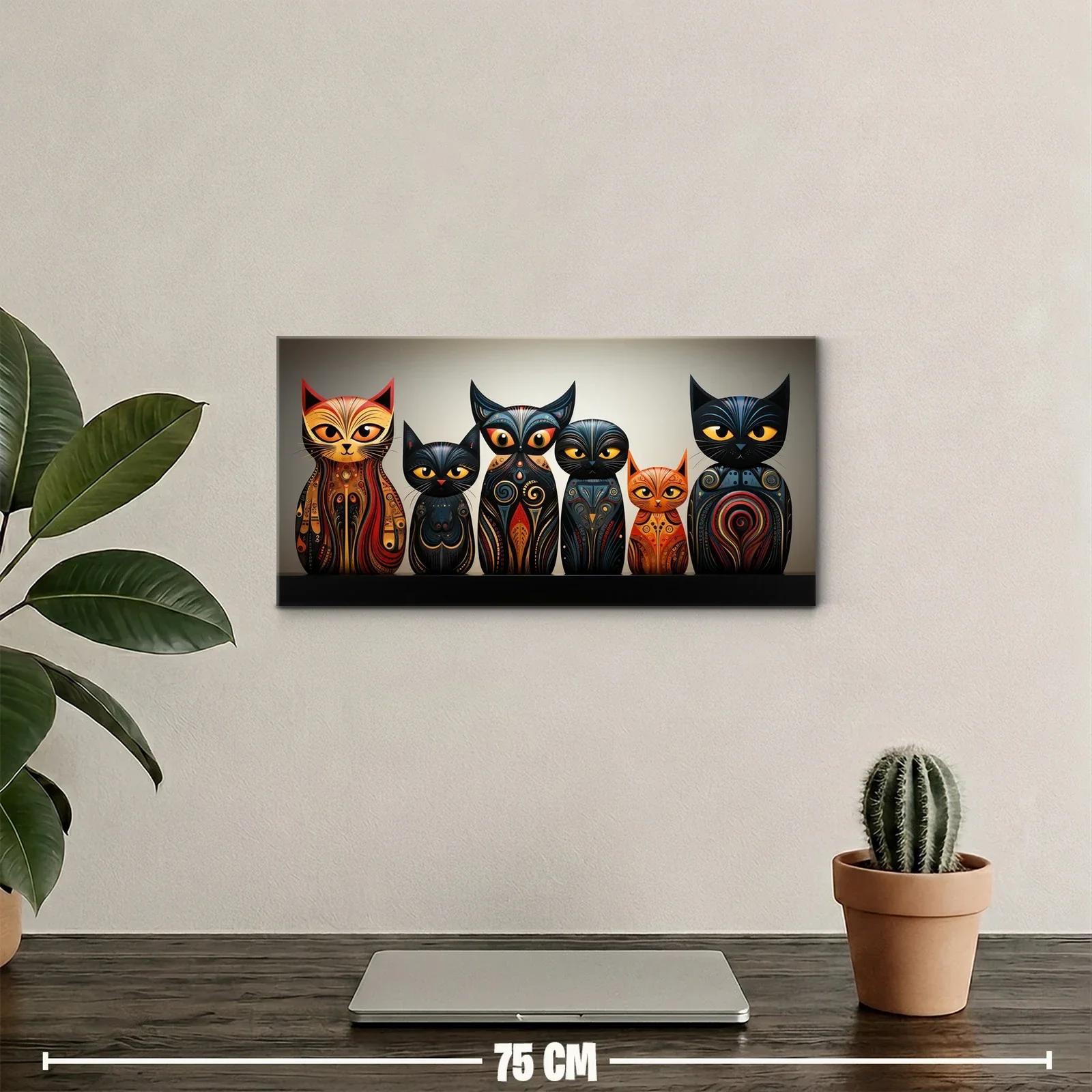 Cuadro seis gatos con patrones curvos y espirales — miniatura 2