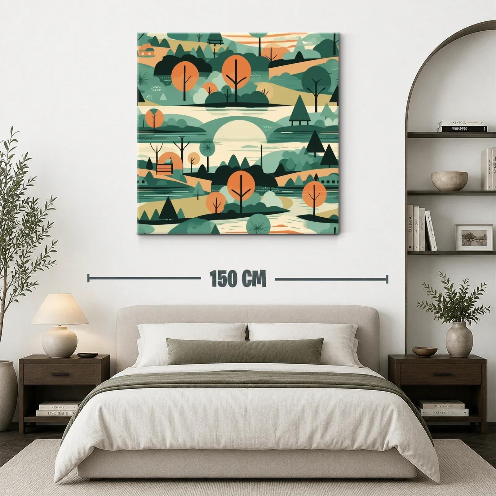 Paisaje sereno con árboles naranjas y tonos verdes suaves — miniatura 3