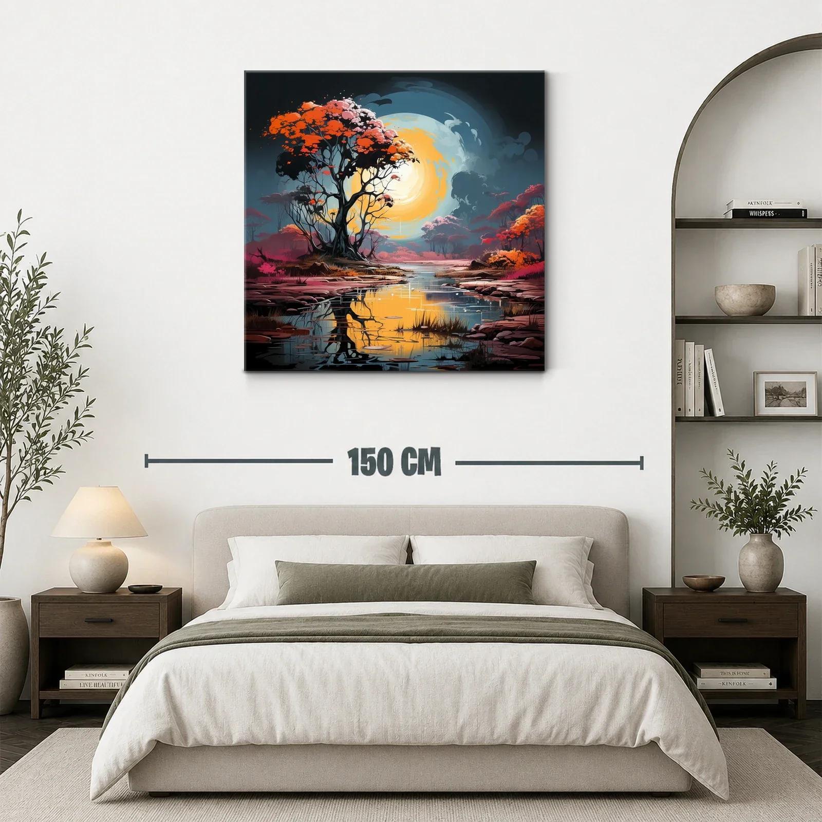 Paisaje onírico con árbol naranja frente al lago brillante — miniatura 3