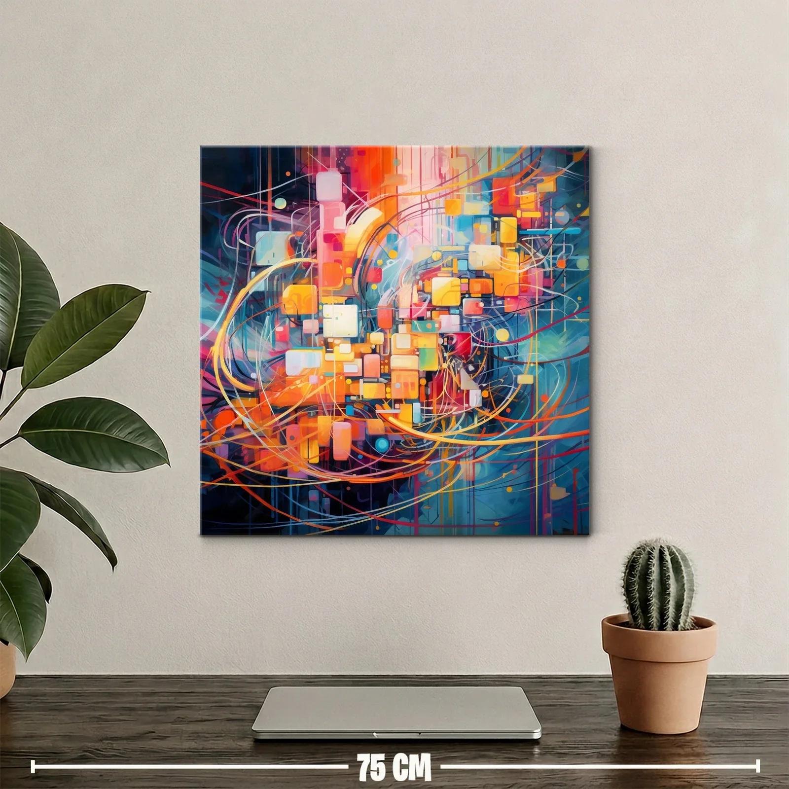 Cuadro abstracto geométrico con vibrantes tonos cálidos y fríos — miniatura 2