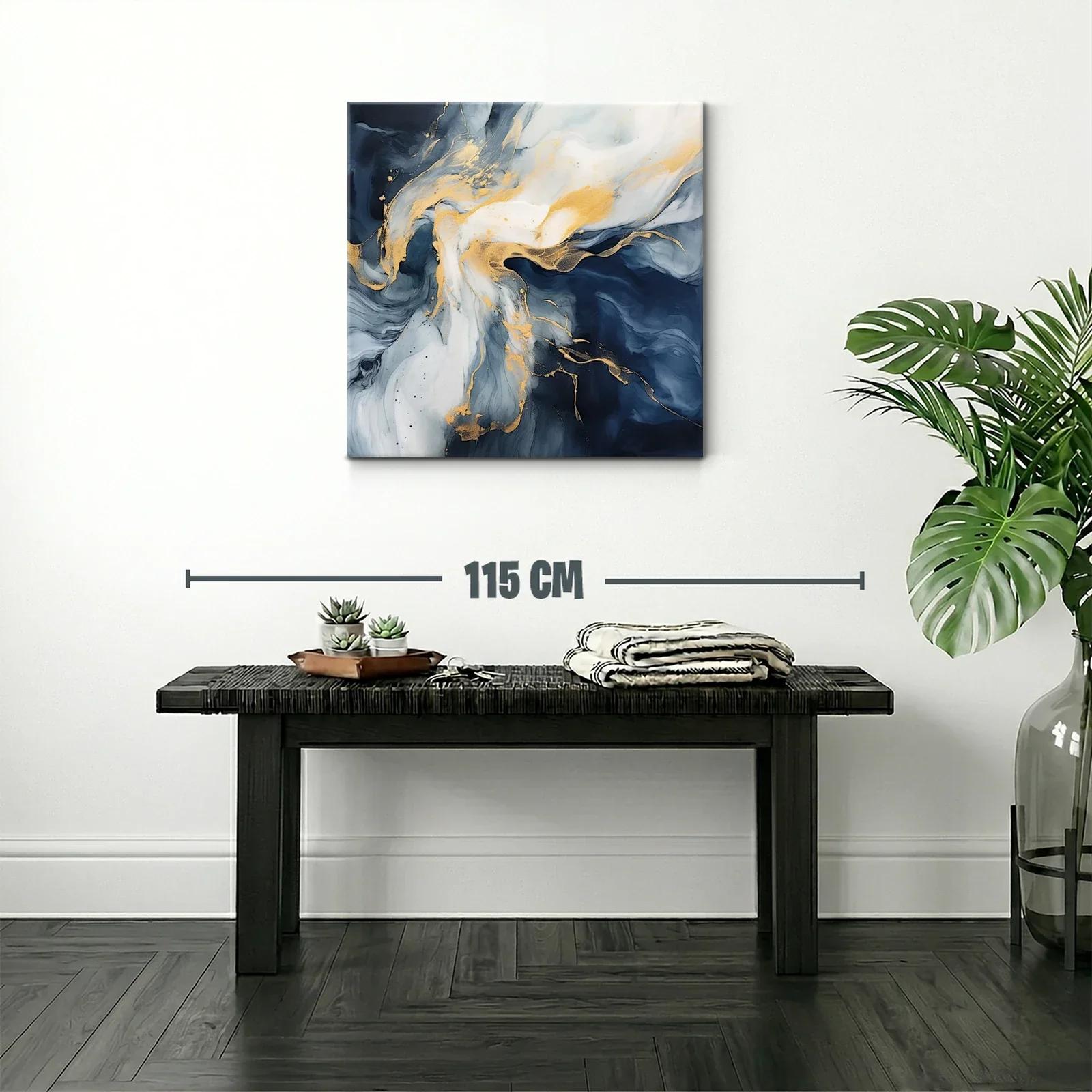 Cuadro abstracto en tonos azul y dorado elegante y moderno — miniatura 2