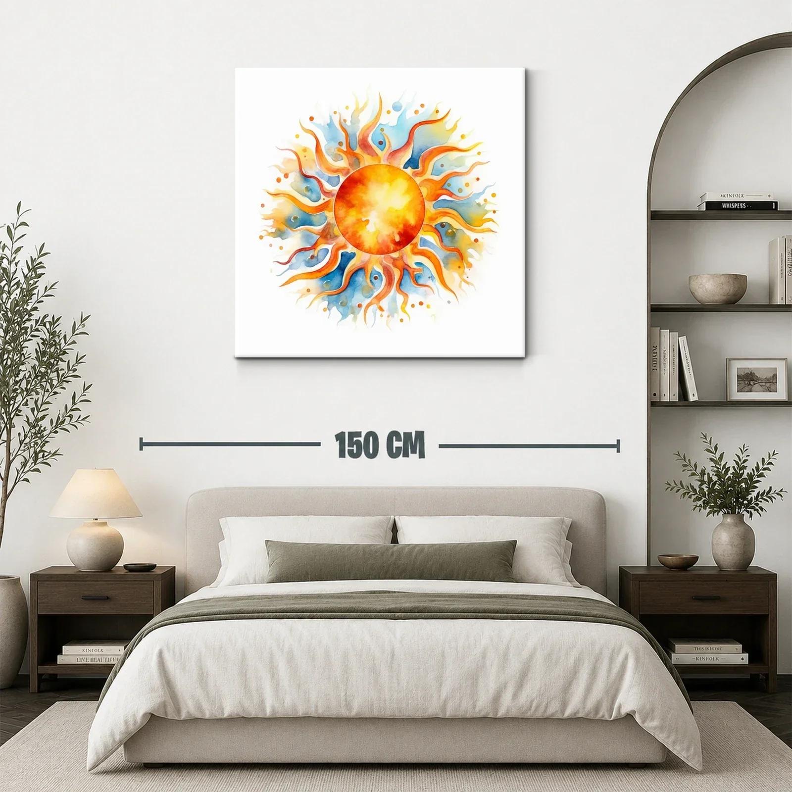 Sol radiante con flamas naranjas y tonos azules de acuarela — miniatura 3