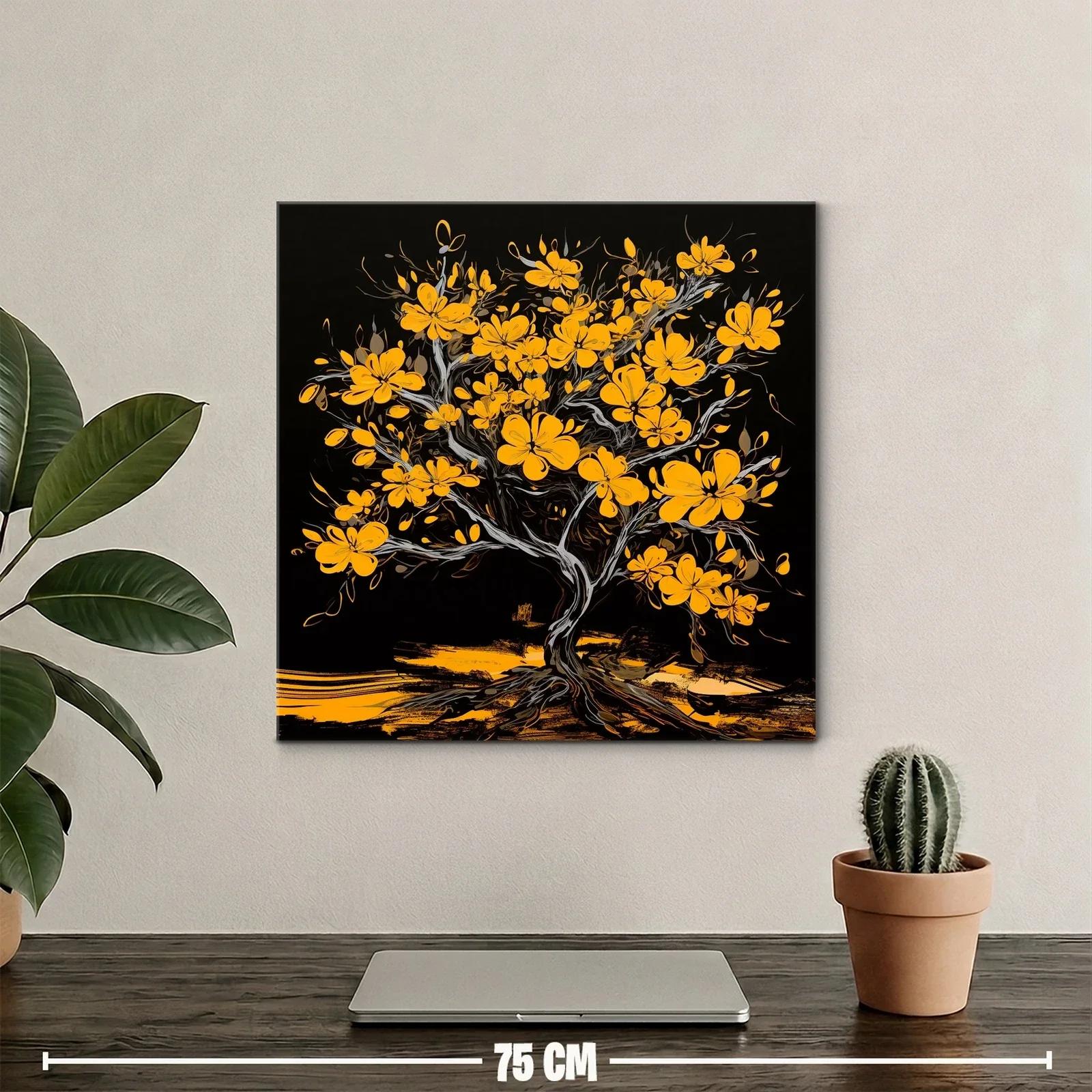 Árbol con flores amarillas sobre fondo negro intenso — miniatura 2