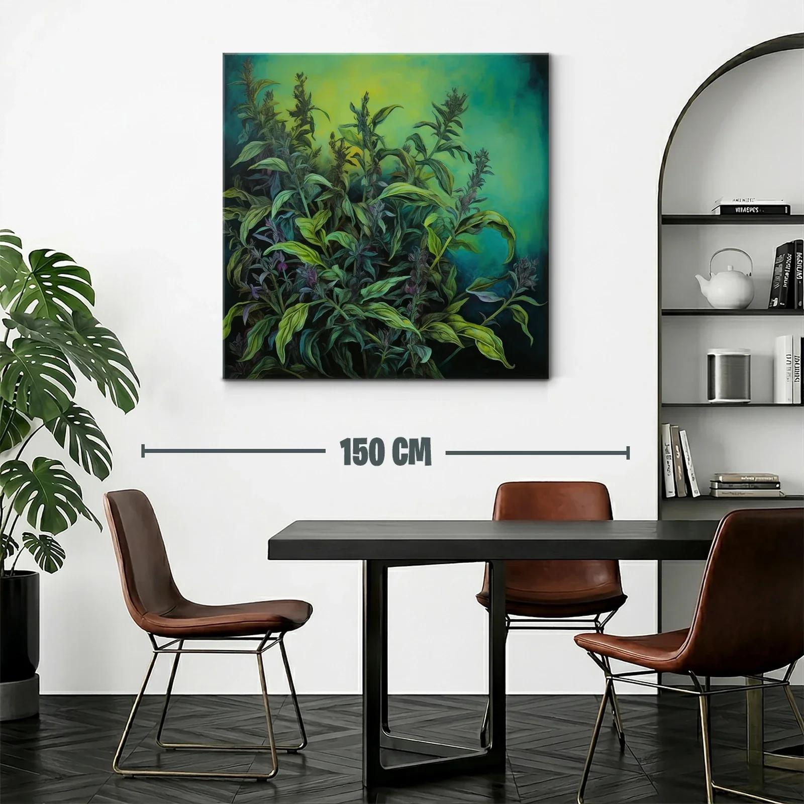 Cuadro de plantas verdes con fondo turquesa y verde lima — miniatura 2