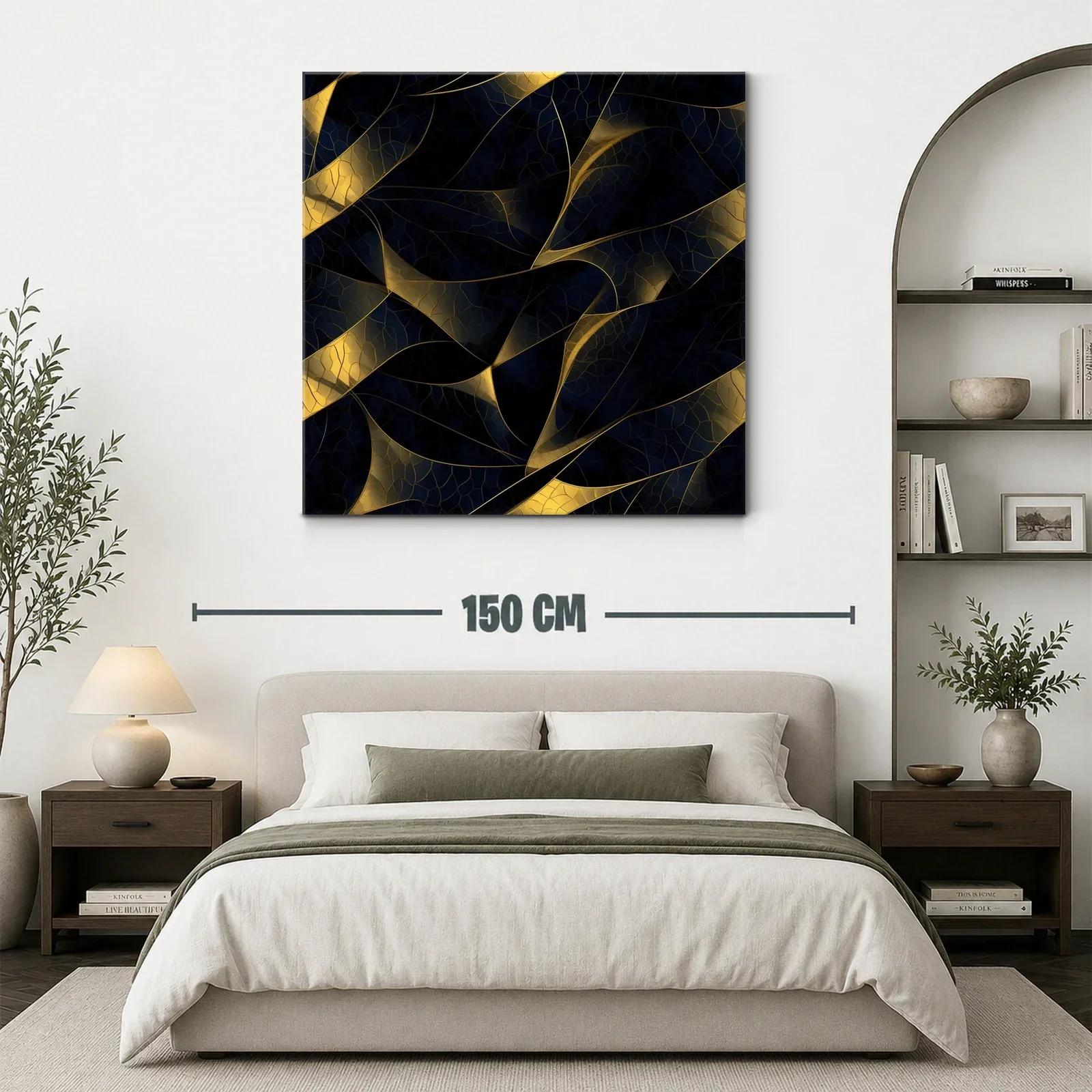 Composición abstracta con hojas en tonos oscuros y dorados — miniatura 3