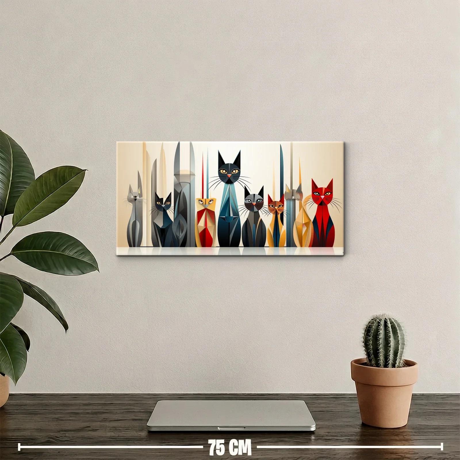 Cuadro gatos alargados en fila con ojos amarillos y verdes — miniatura 2