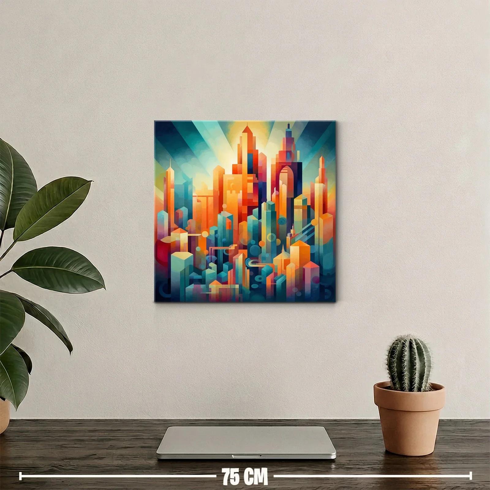 Ciudad vibrante con rascacielos en tonos cálidos y fríos — miniatura 2