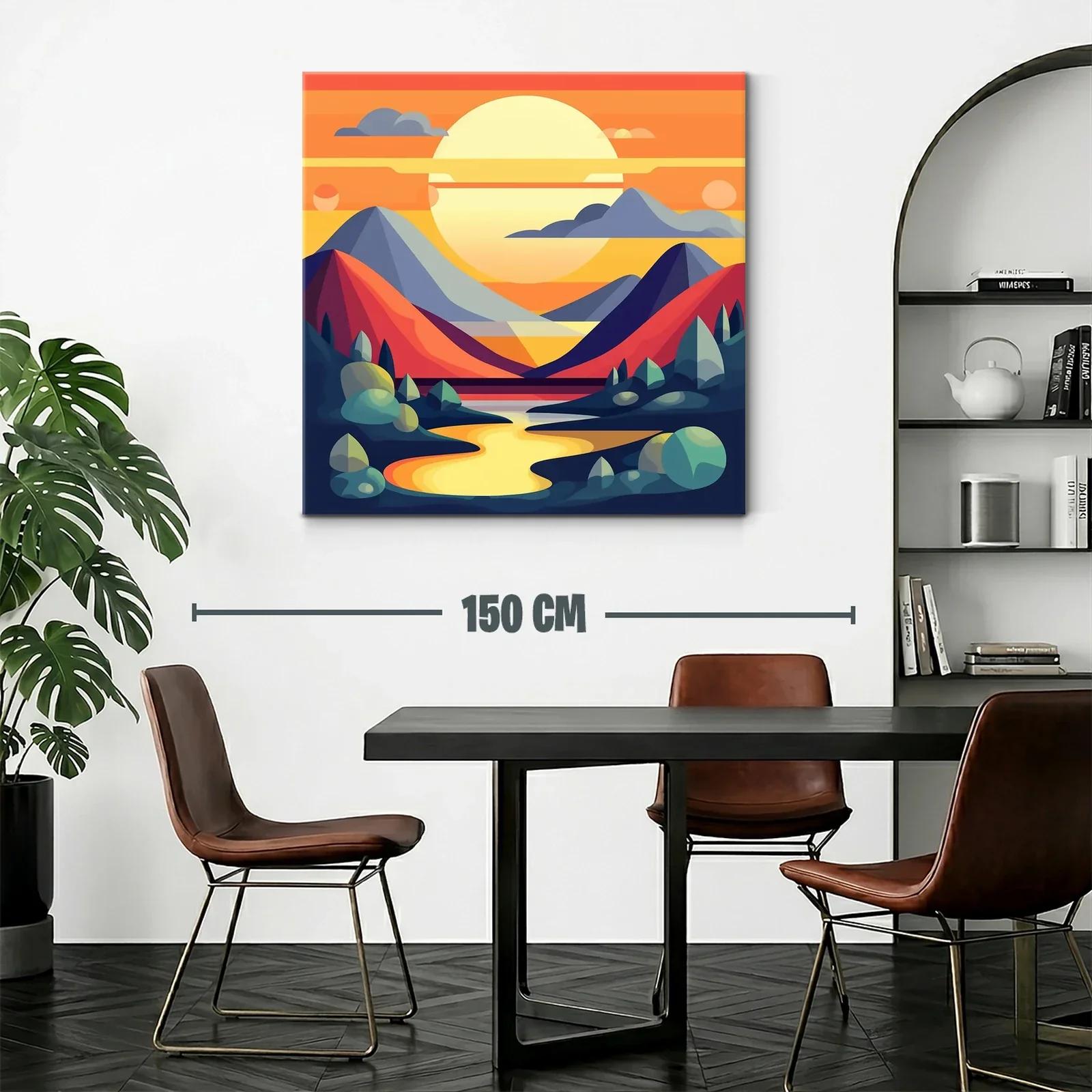 Paisaje abstracto con montañas y río al atardecer vibrante — miniatura 2