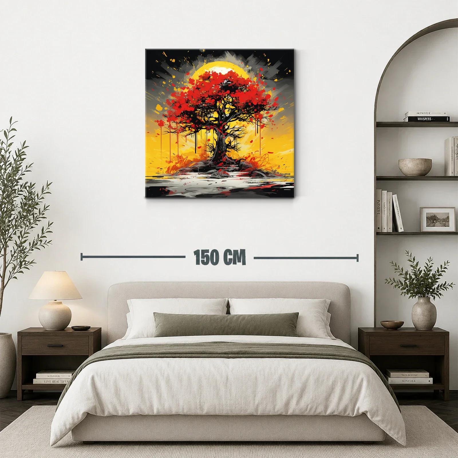 Árbol rojo vibrante con fondo amarillo intenso — miniatura 3