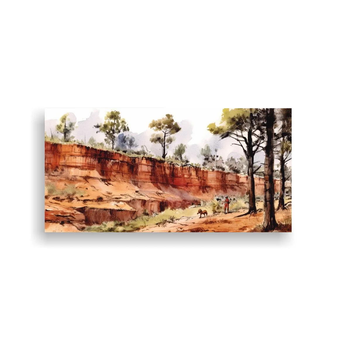 Cuadro paisaje de cañón con pinos y acantilado rojizo — imagen principal