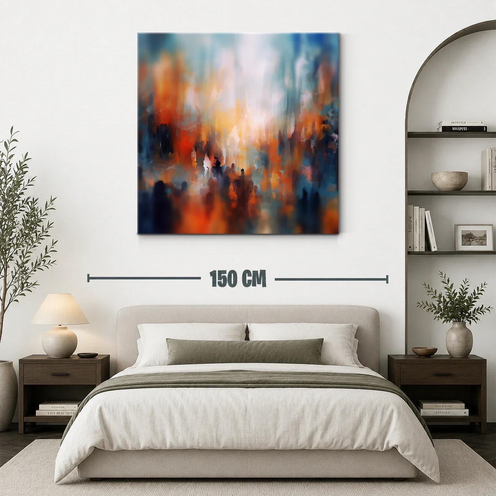 Cuadro Abstracto con Tonos Cálidos y Fríos en Armonía — miniatura 3