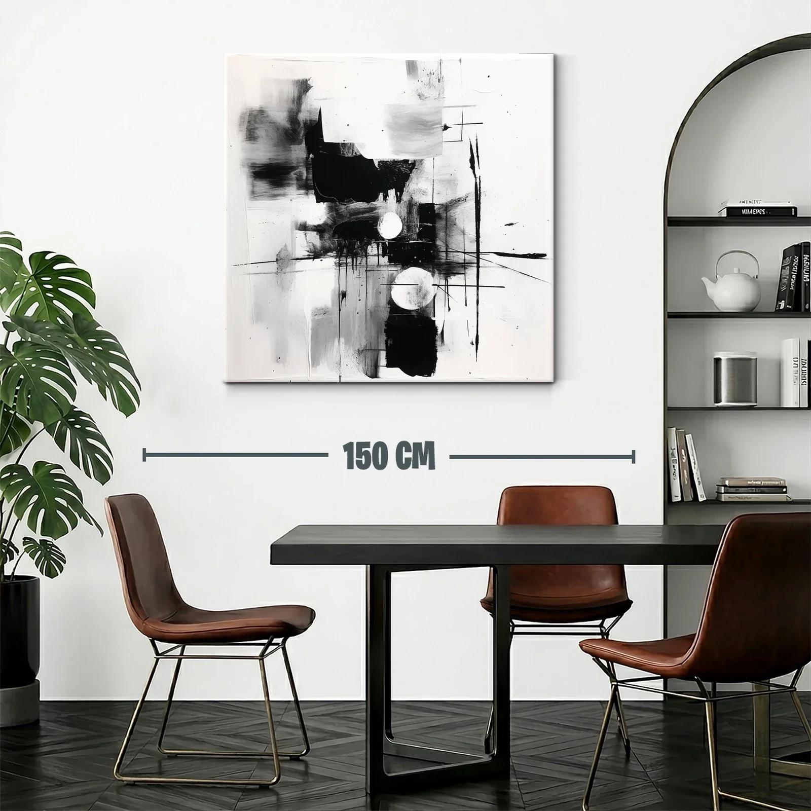 Cuadro abstracto en blanco y negro con formas geométricas — miniatura 2