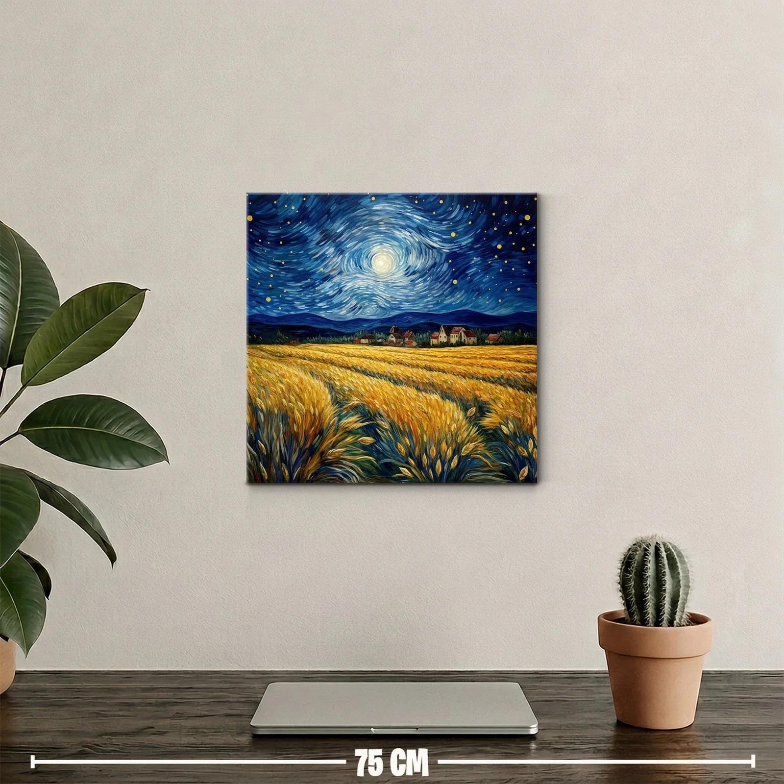 Paisaje nocturno con campo de trigo y cielo estrellado — miniatura 2