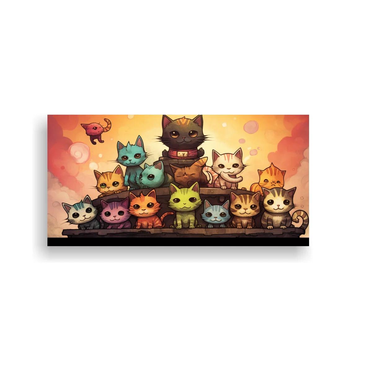 Cuadro grupo de gatos caricaturescos con destellos luminosos — imagen principal