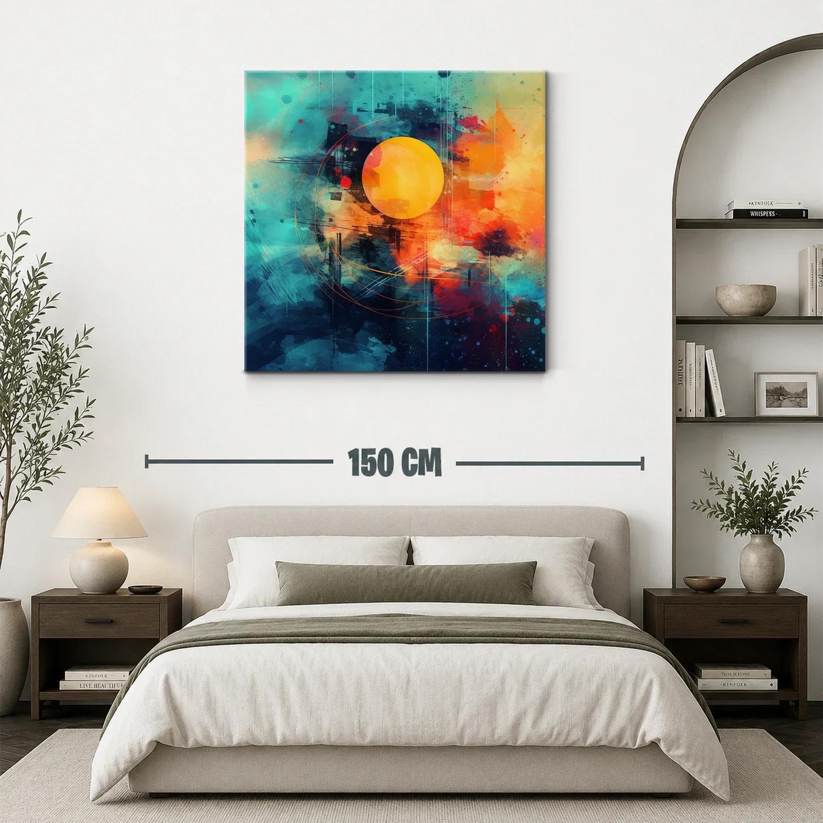 Cuadro abstracto con esfera solar vibrante y tonos intensos — miniatura 3