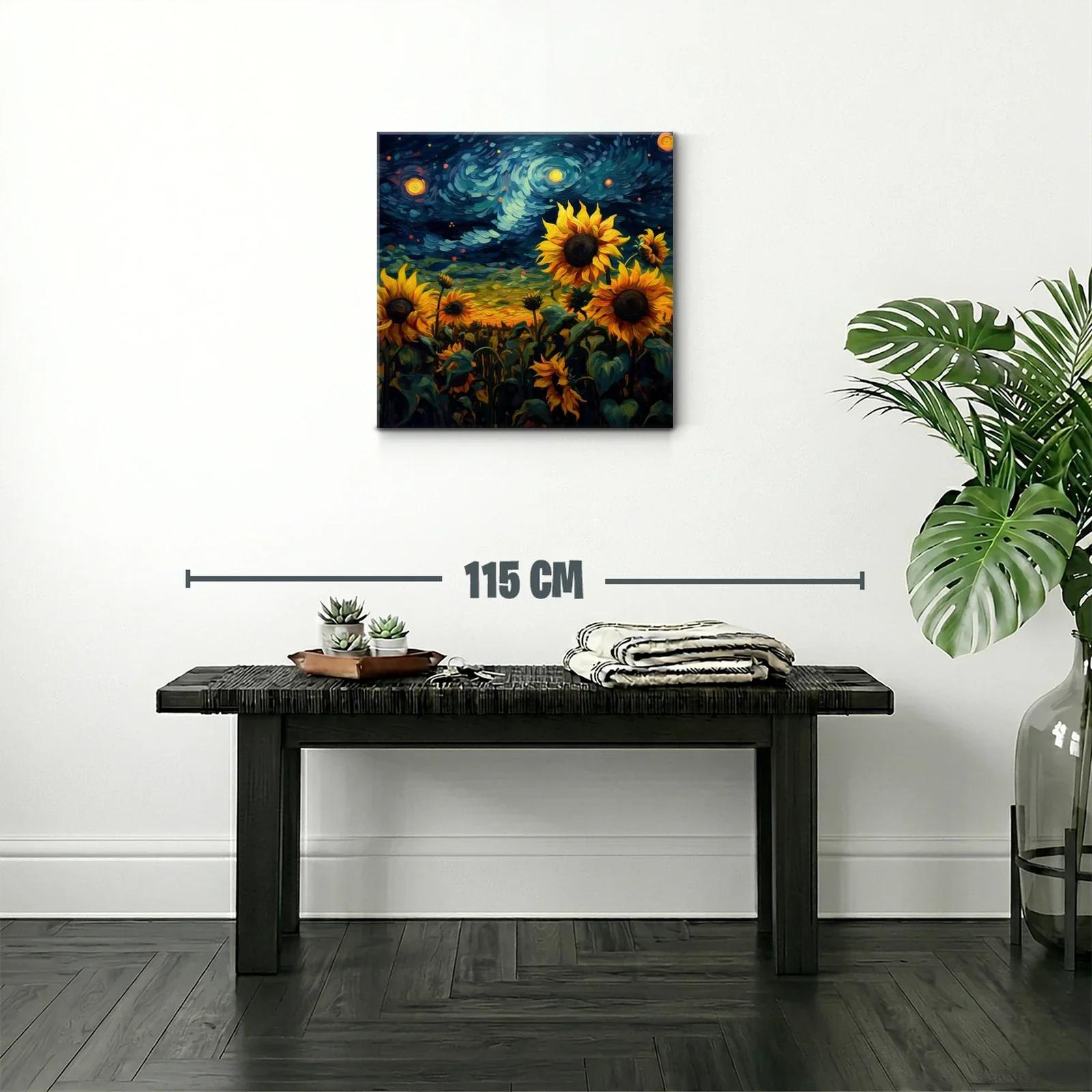 Campo de girasoles bajo cielo estrellado vibrante — miniatura 2