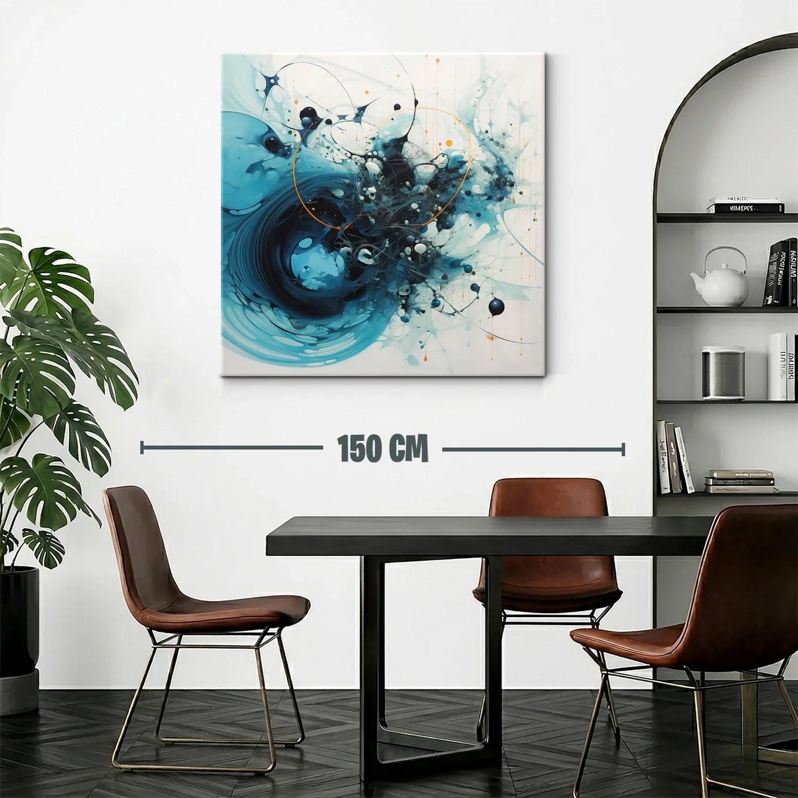 Cuadro abstracto con formas dinámicas en tonos azules y negros — miniatura 2