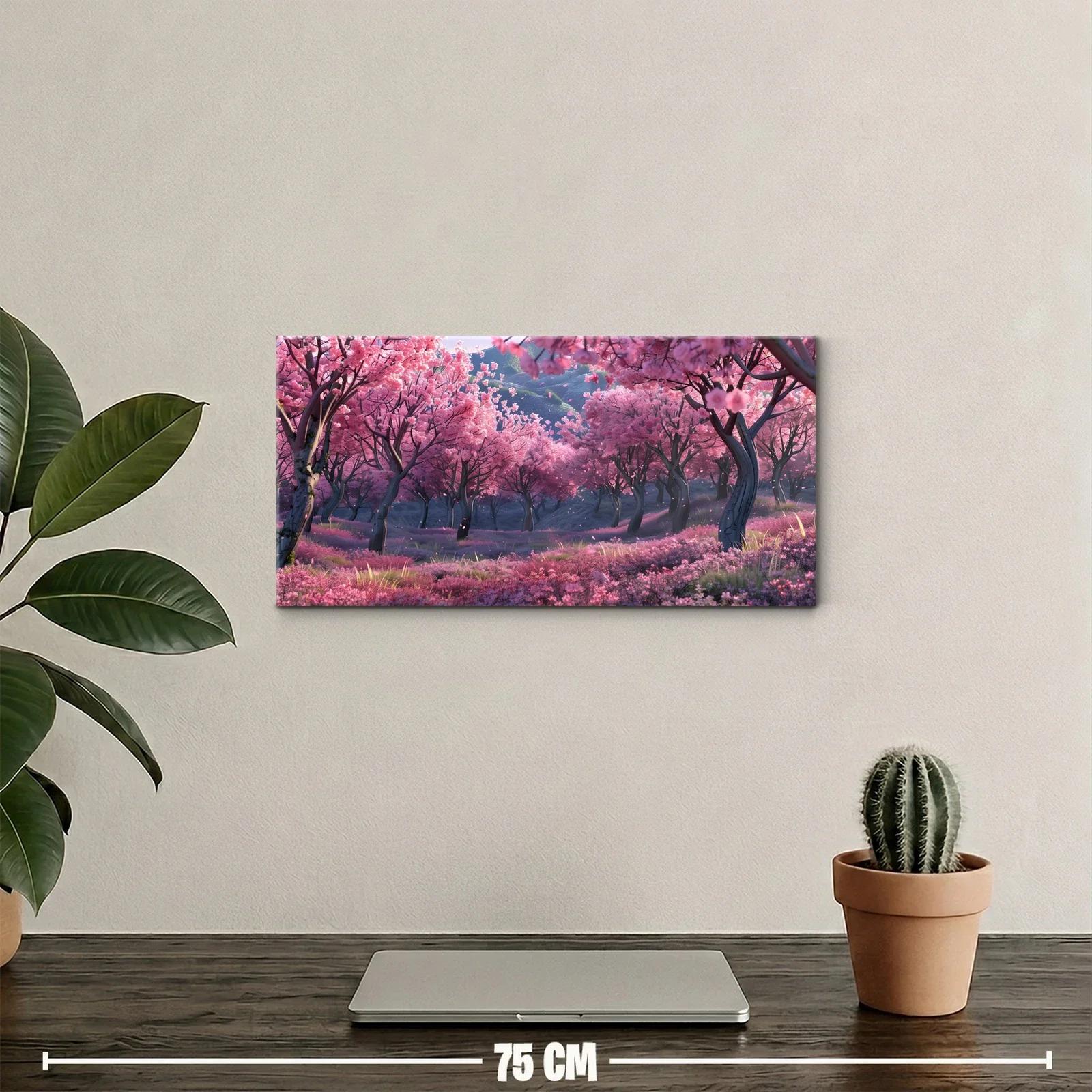 Cuadro cerezos en flor en ladera con camino — miniatura 2