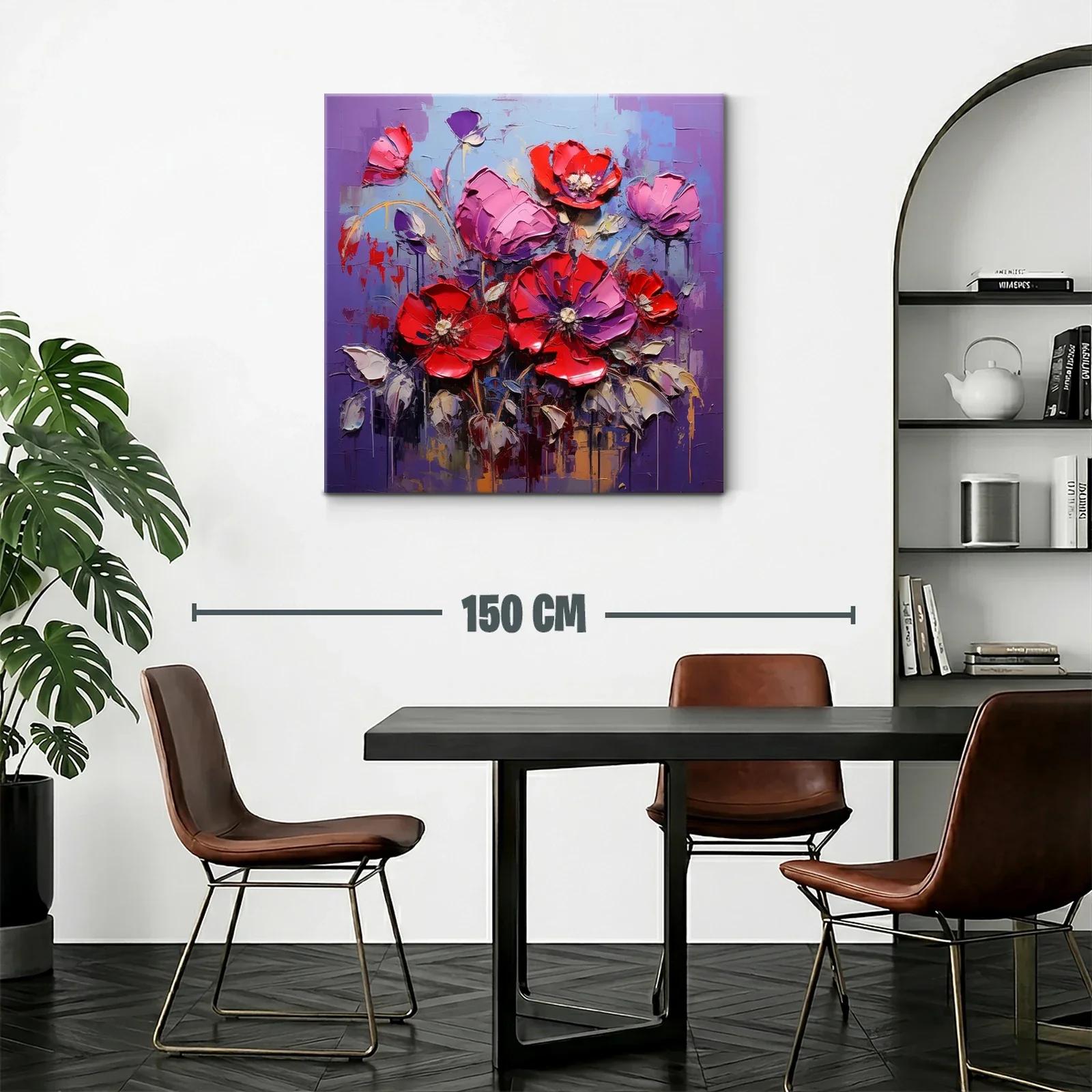 Cuadro moderno con vibrantes flores rojas y lilas — miniatura 2