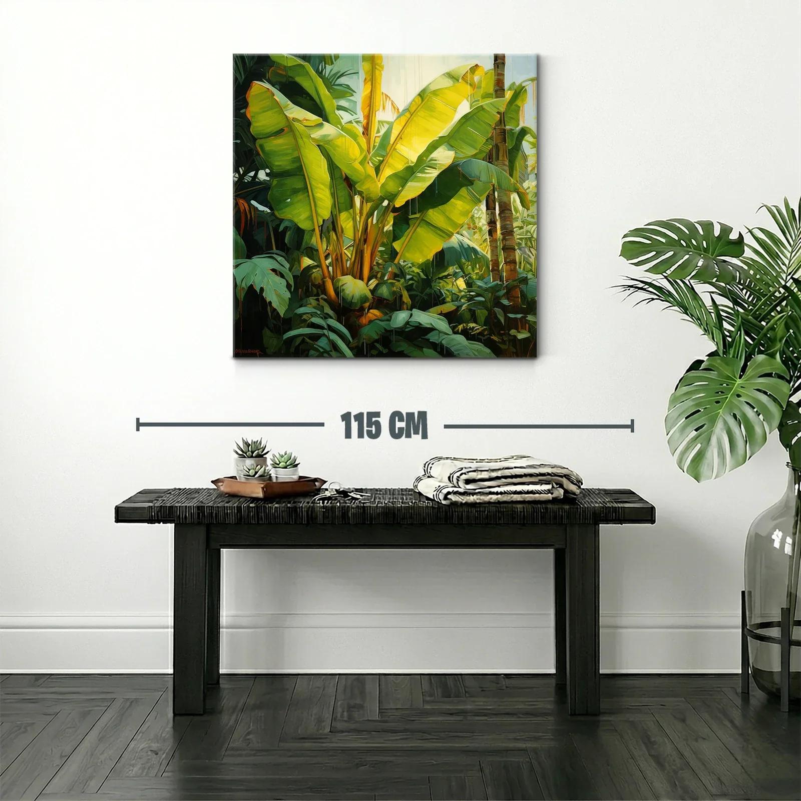 Cuadro tropical con exuberantes hojas verdes iluminadas — miniatura 2