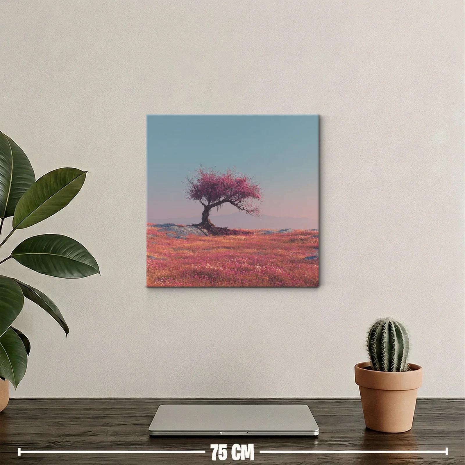 Árbol solitario en campo de flores vibrantes al amanecer — miniatura 2
