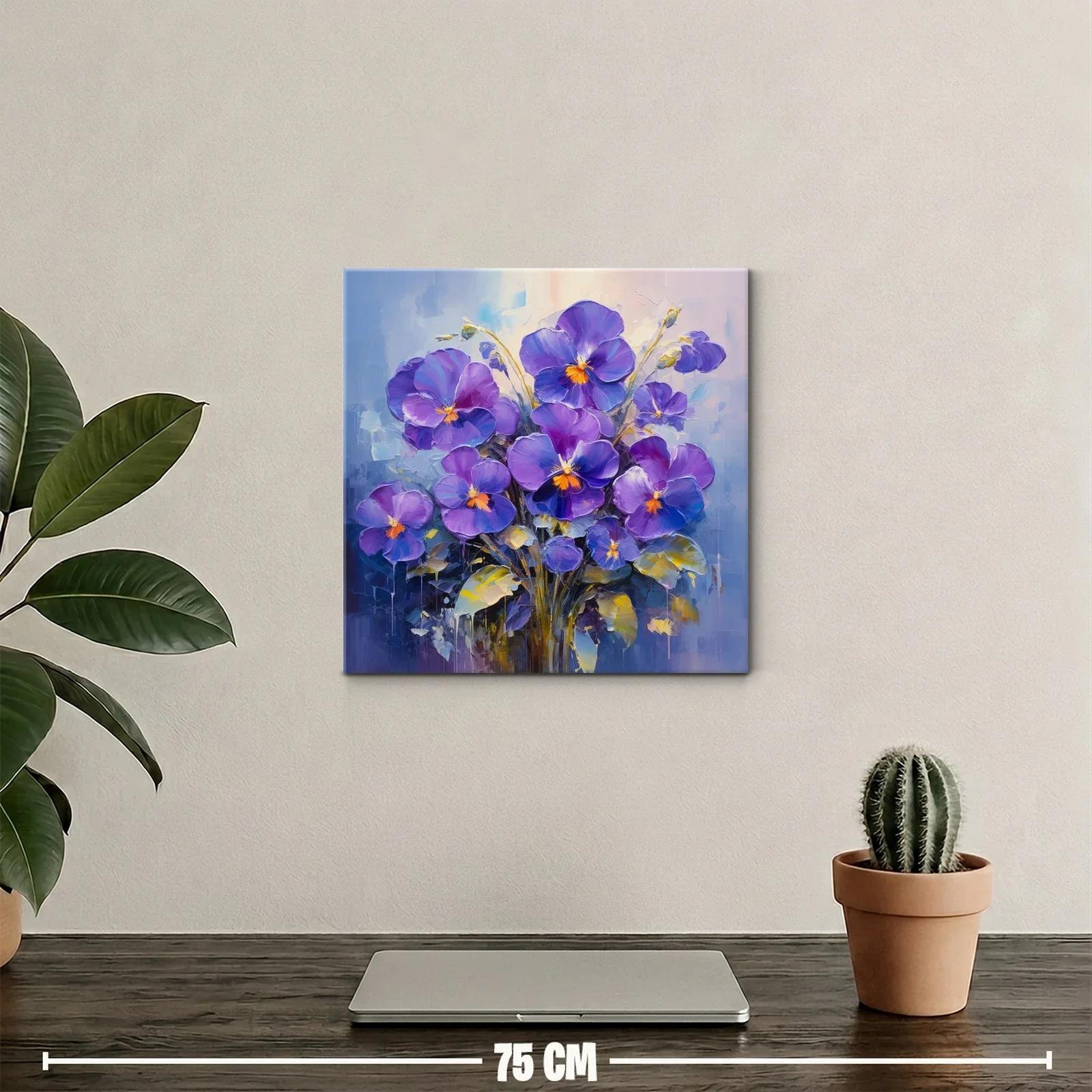 Cuadro moderno con flamantes flores violetas y detalles cálidos — miniatura 2