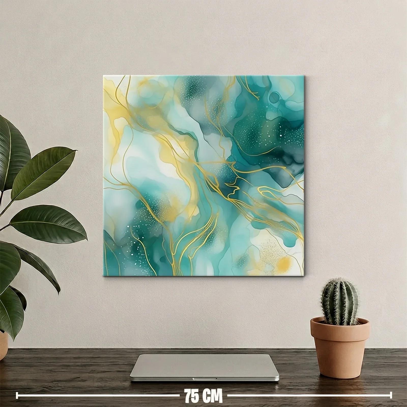 Cuadro abstracto en tonos turquesa y dorado — miniatura 2