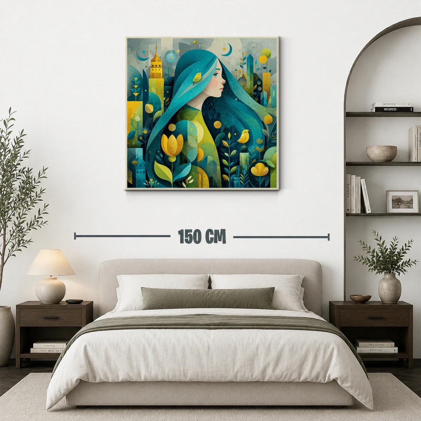 Retrato femenino en paisaje onírico con tonos verdes y amarillos — miniatura 3