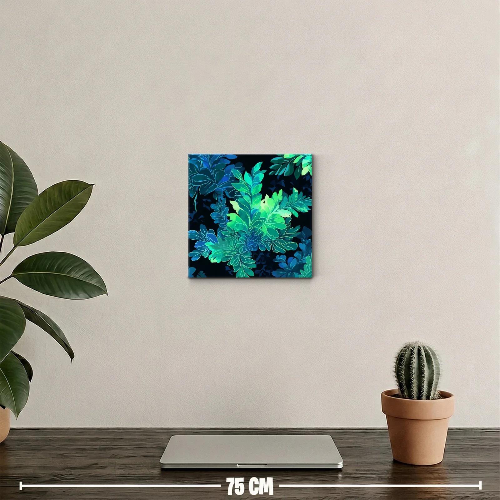 Cuadro decorativo con motivo floral en tonos verdes y azules — miniatura 2
