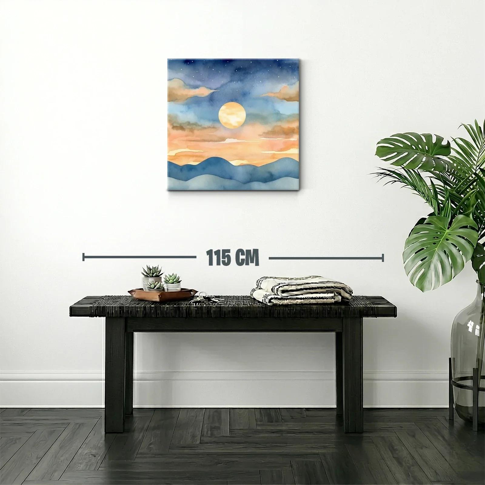Paisaje nocturno con luna llena y montañas suaves — miniatura 2