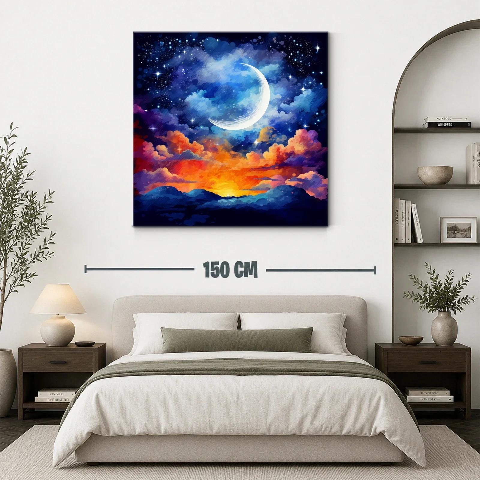 Atardecer celestial con luna creciente y cielo estrellado — miniatura 3