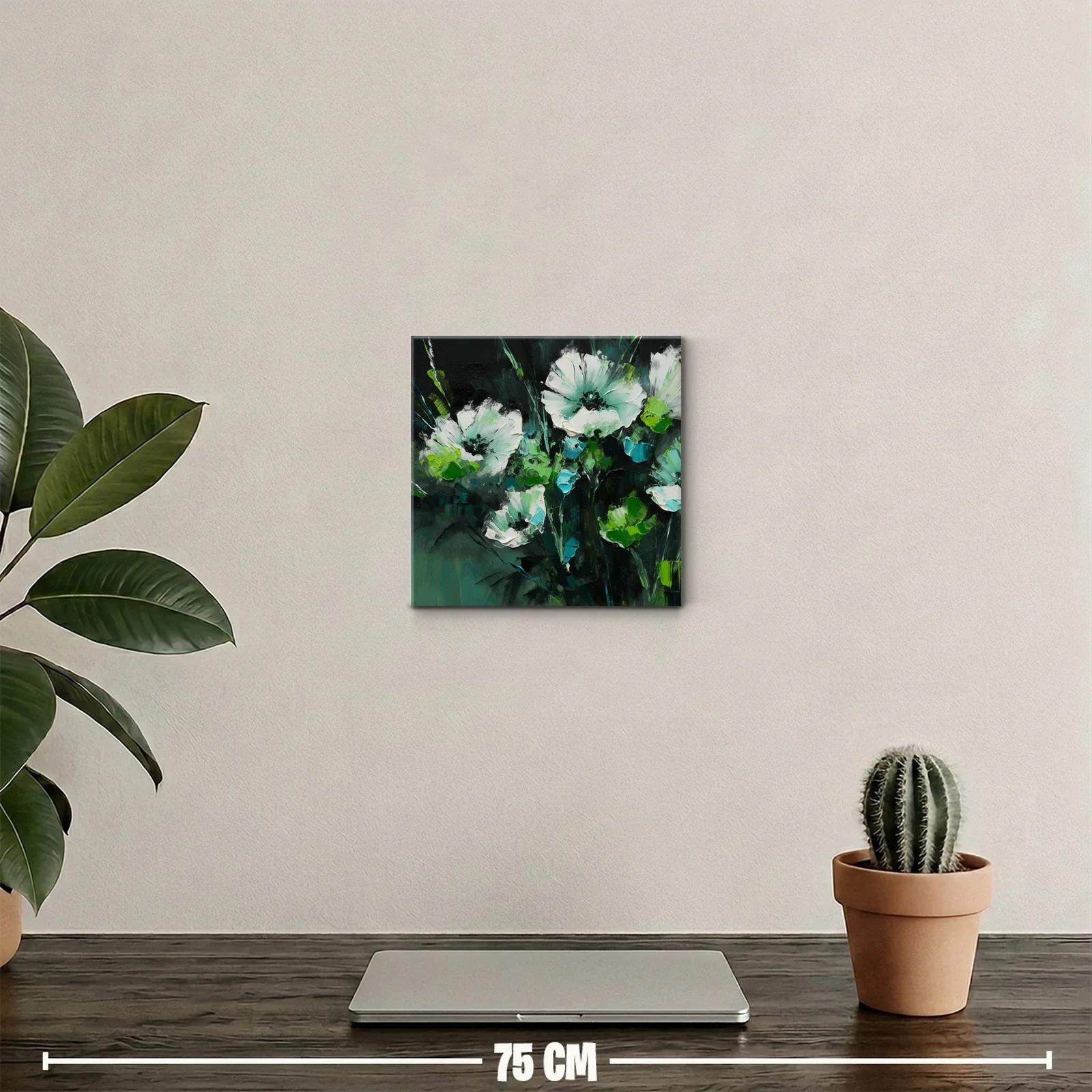 Cuadro floral con tonos verdes y blancos vibrantes — miniatura 2