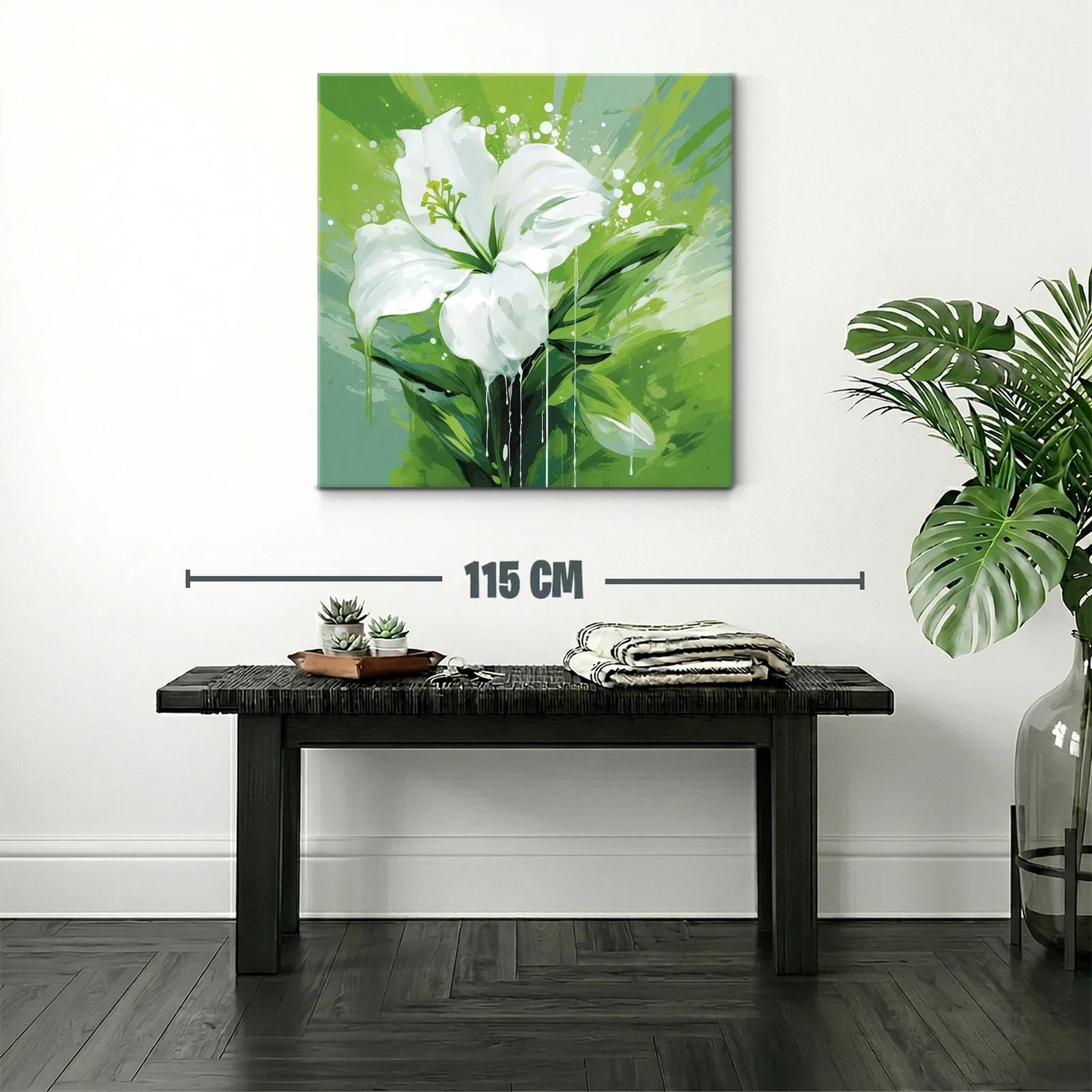 Cuadro floral con elegante azucena blanca y fondo verde vibrante — miniatura 2