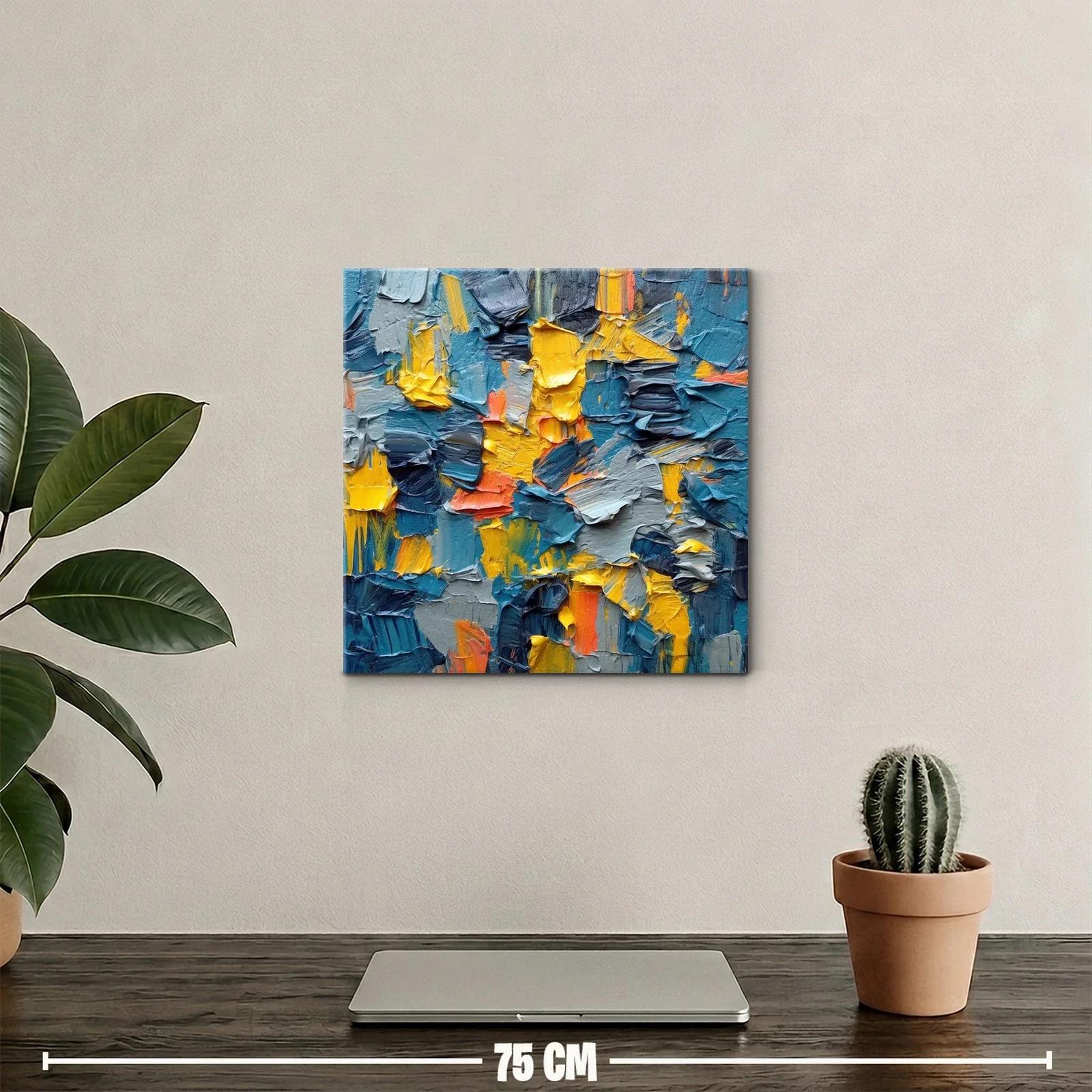 Cuadro abstracto texturizado en vibrantes tonos azules y amarillos — miniatura 2