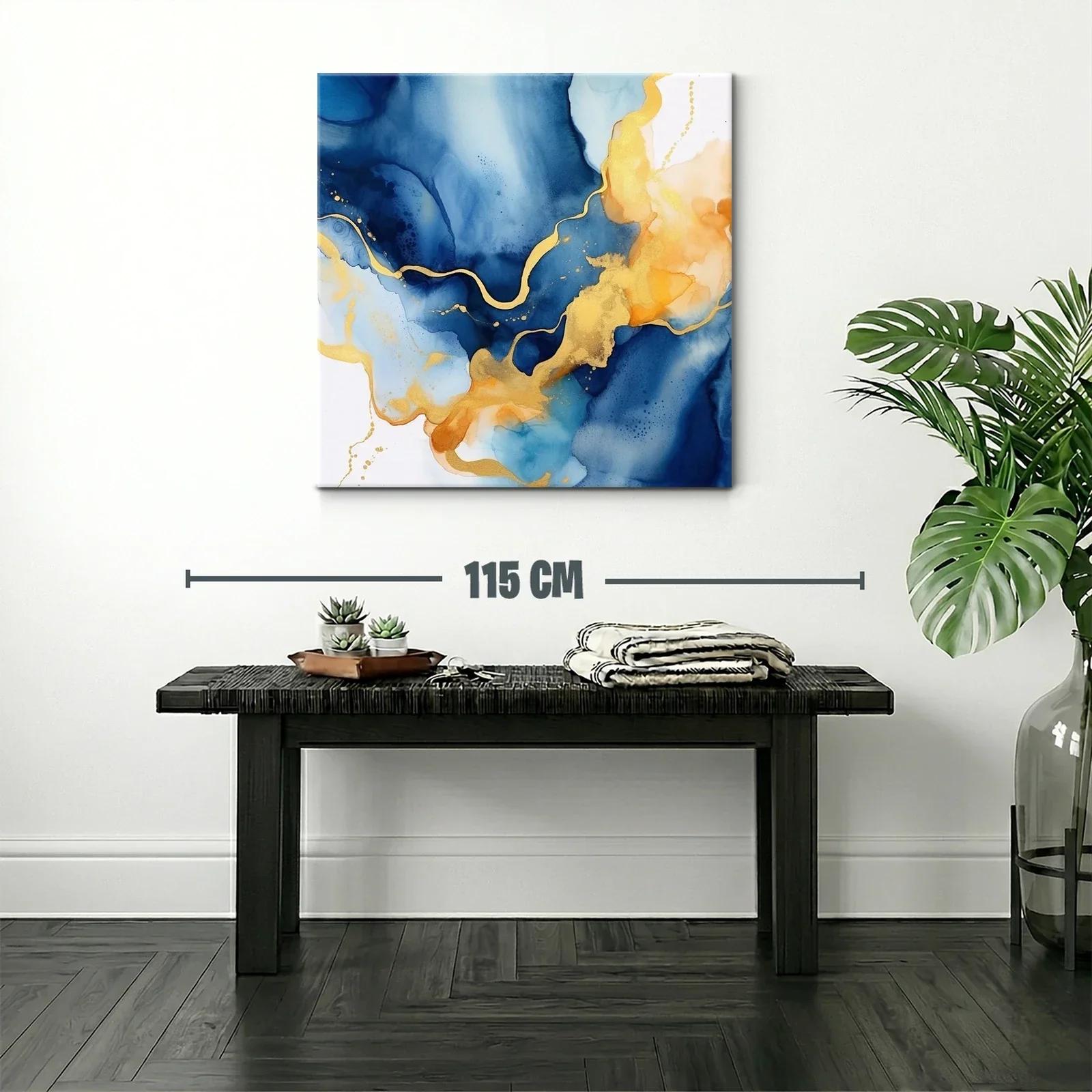 Cuadro abstracto con tonos azules y dorados elegantes — miniatura 2