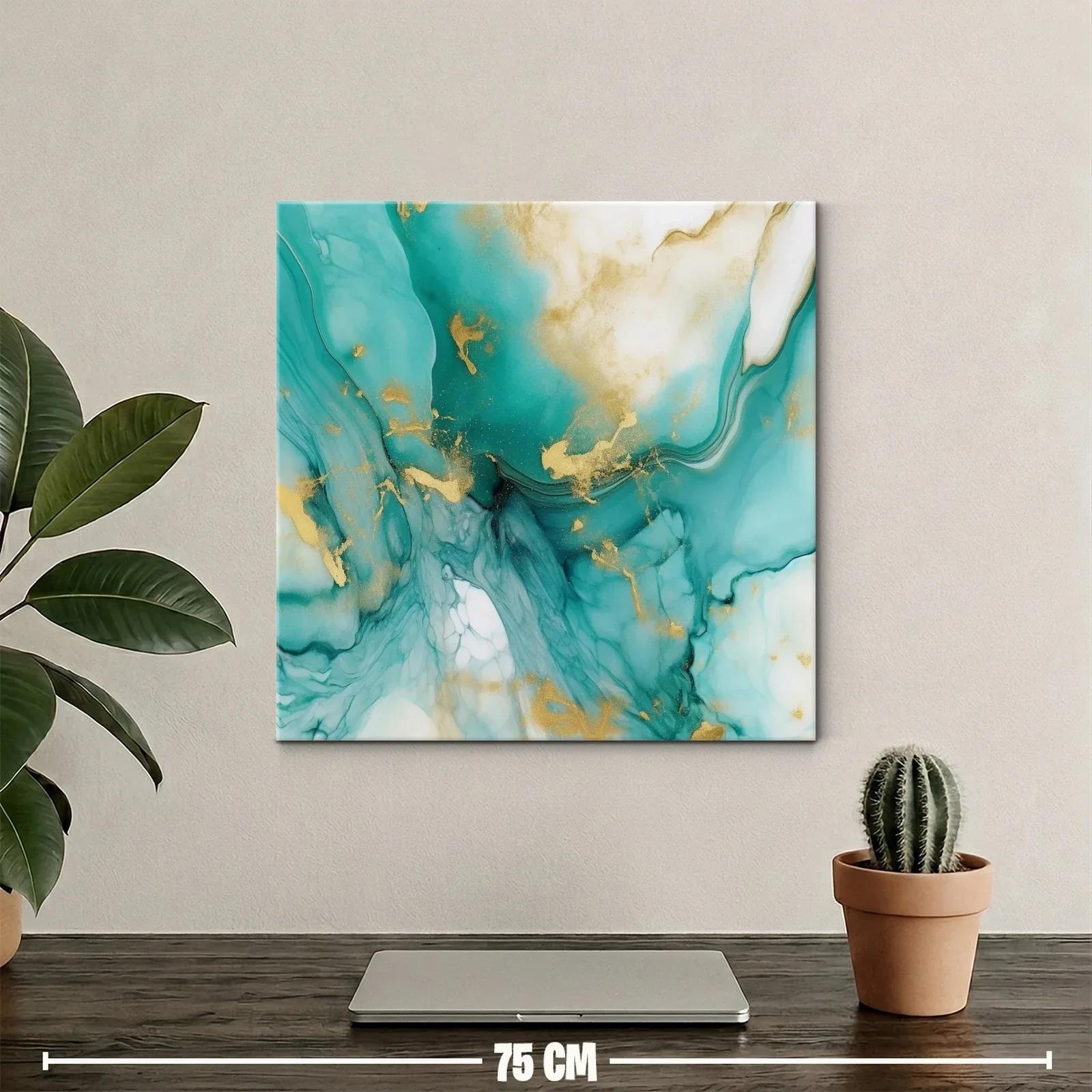 Cuadro abstracto en tonos verdes y dorados modernos — miniatura 2
