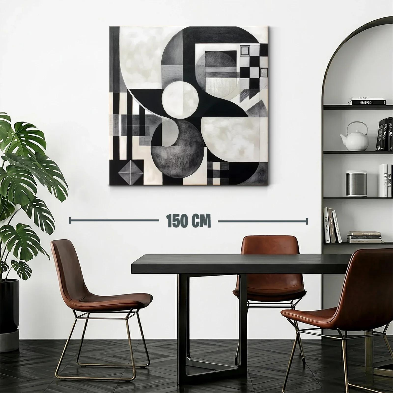 Cuadro abstracto en blanco y negro con formas geométricas — miniatura 2