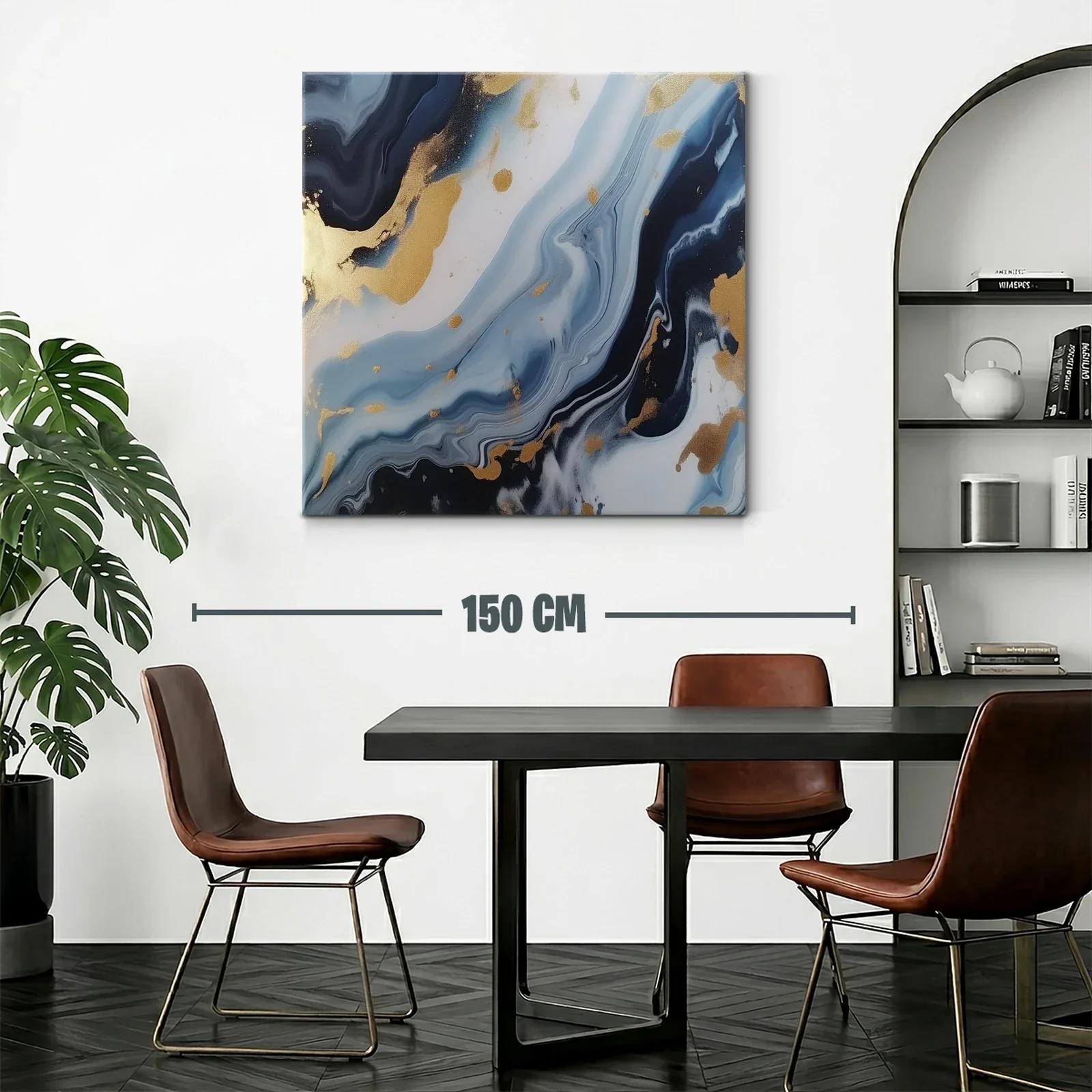 Cuadro abstracto con tonos azules y detalles dorados — miniatura 2