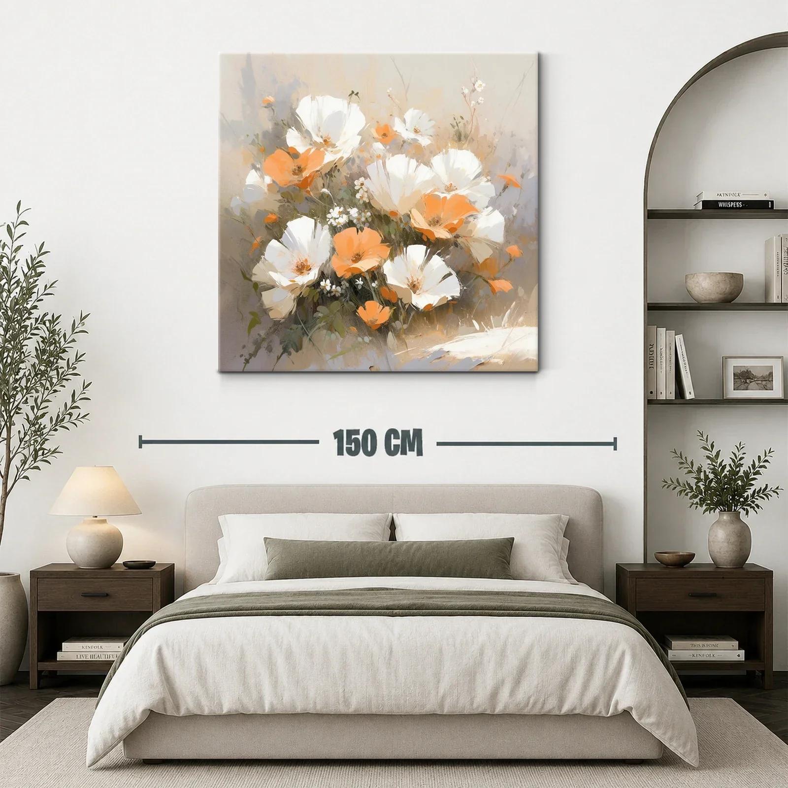 Cuadro con ramo de flores blancas y naranjas delicadas — miniatura 3