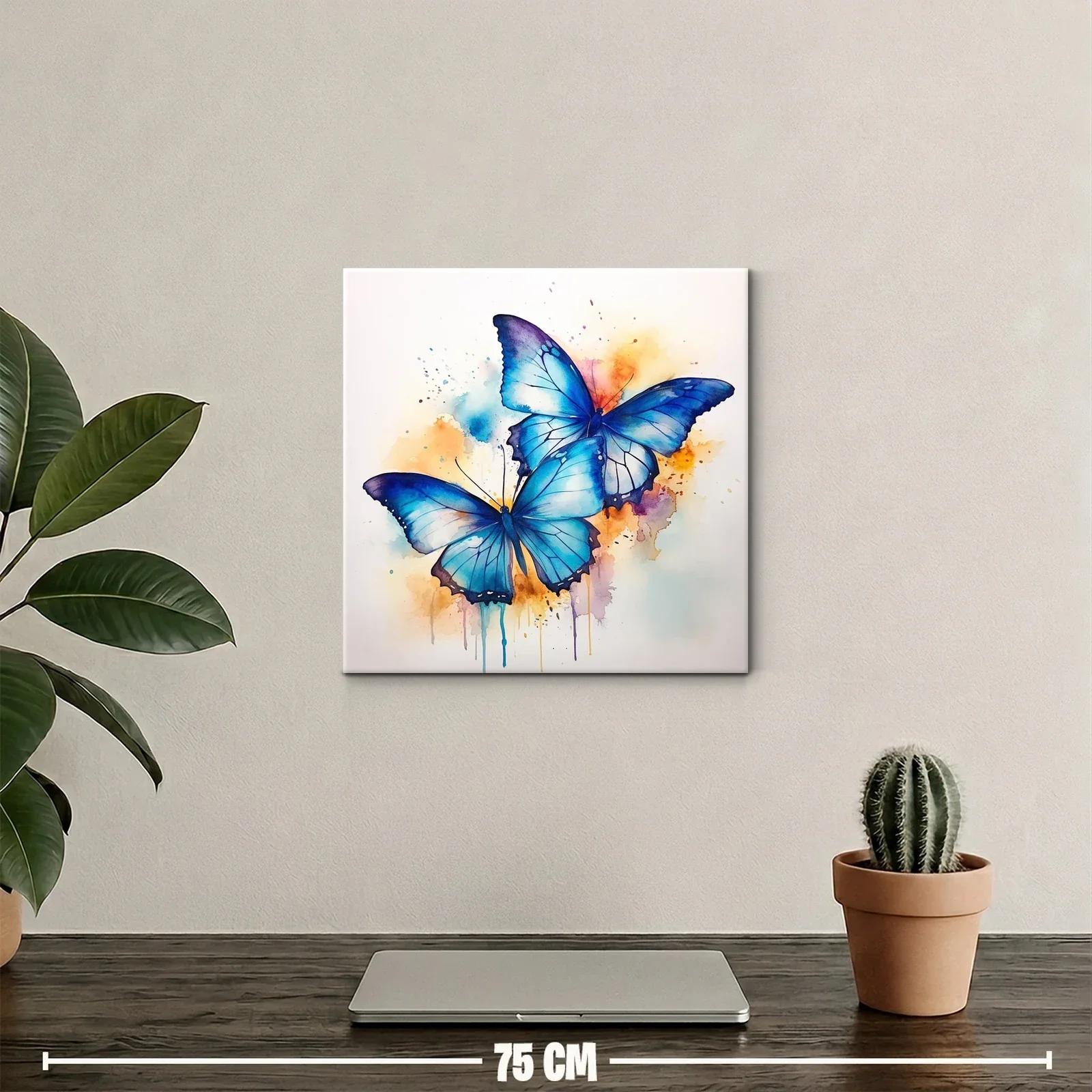 Mariposas azules con fondo en tonos cálidos vibrantes — miniatura 2