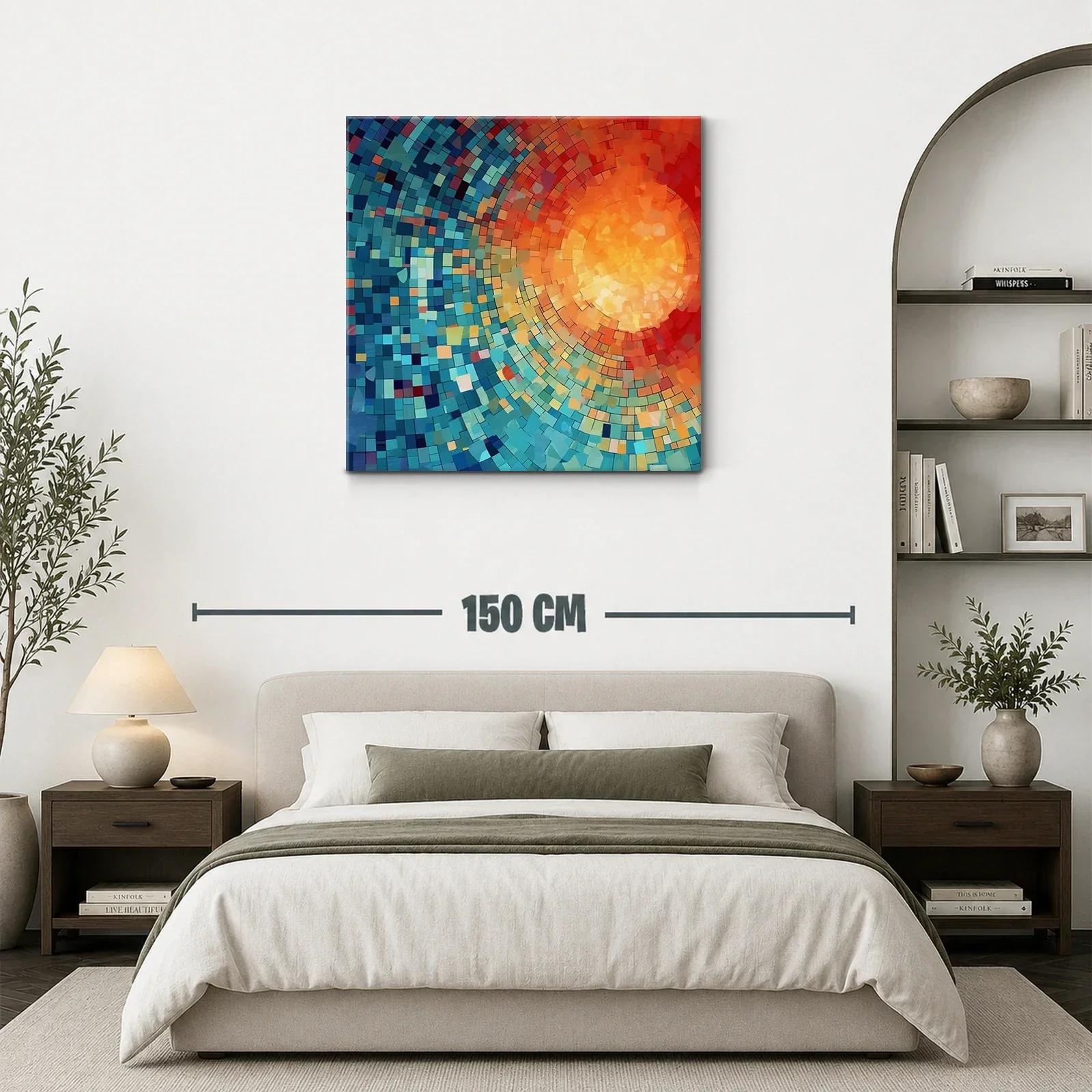 Cuadro abstracto con patrones circulares en tonos cálidos y fríos — miniatura 3