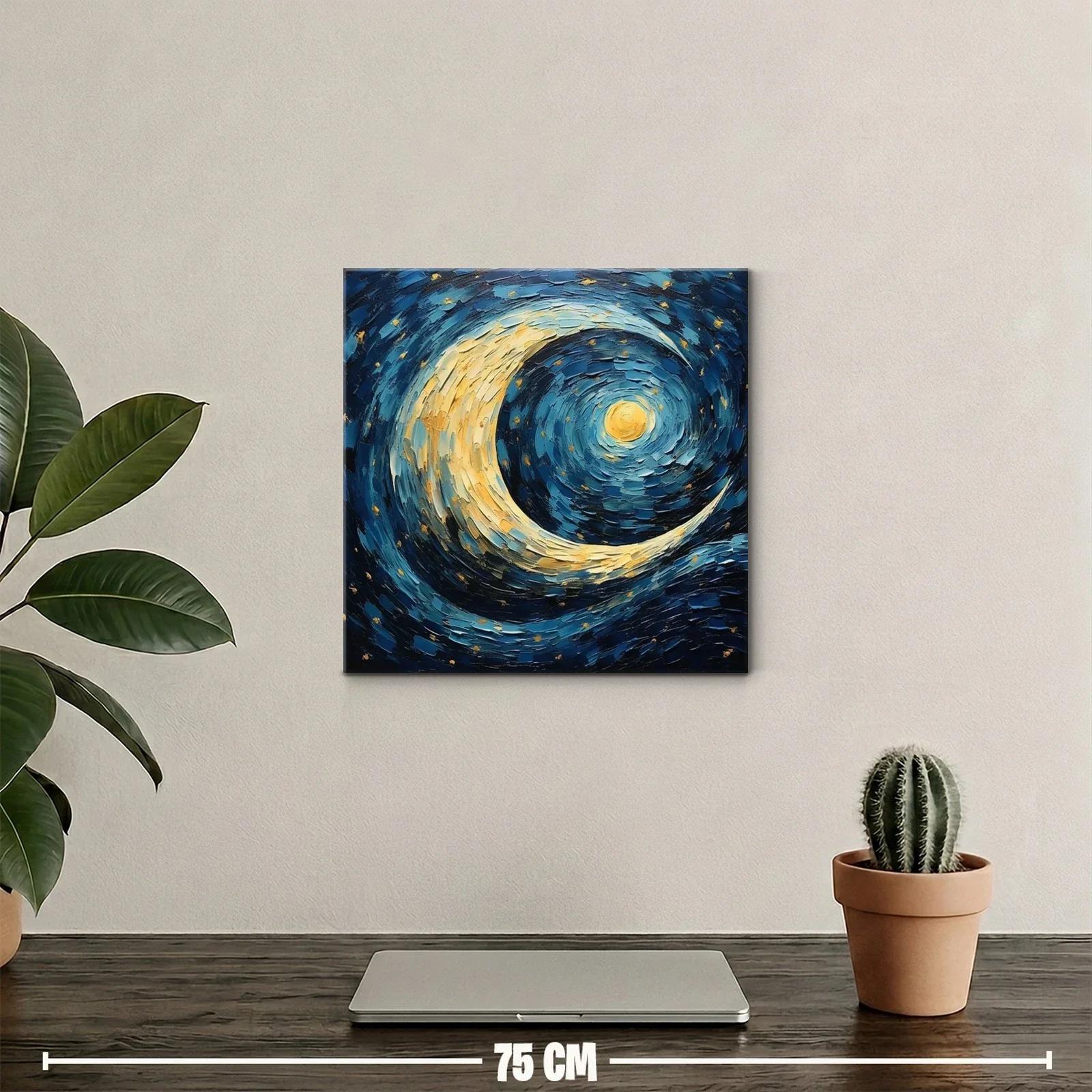 Luna dorada con cielo estrellado en remolino azul — miniatura 2