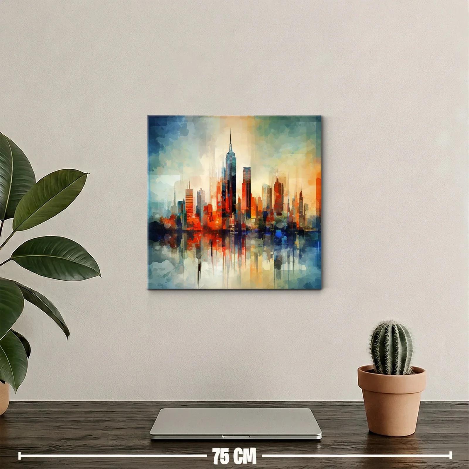 Ciudad vibrante al atardecer con reflejos abstractos — miniatura 2