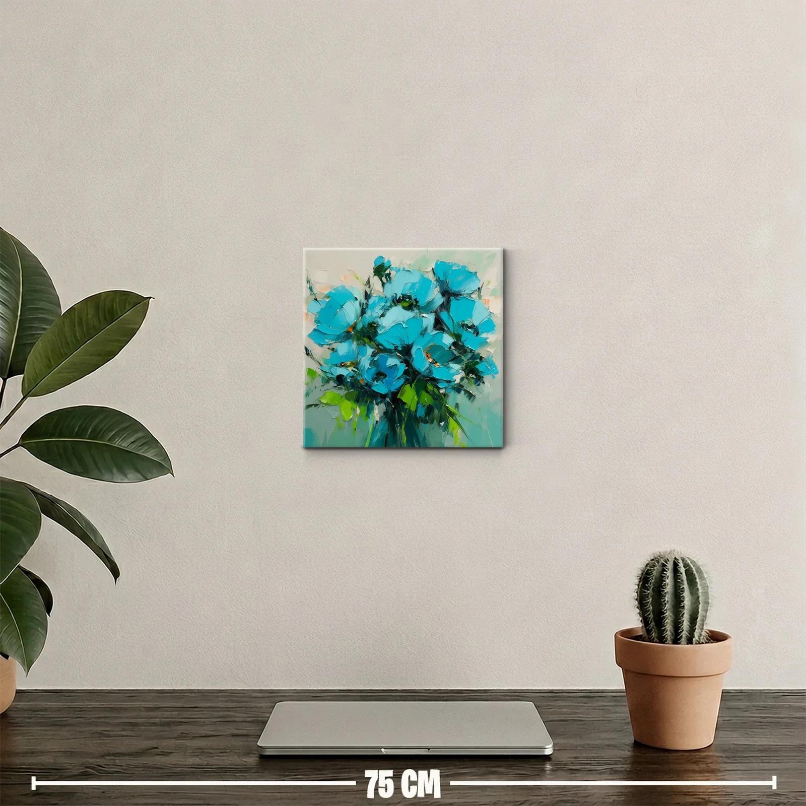 Cuadro floral con vibrantes flores turquesa y verdes frescos — miniatura 2